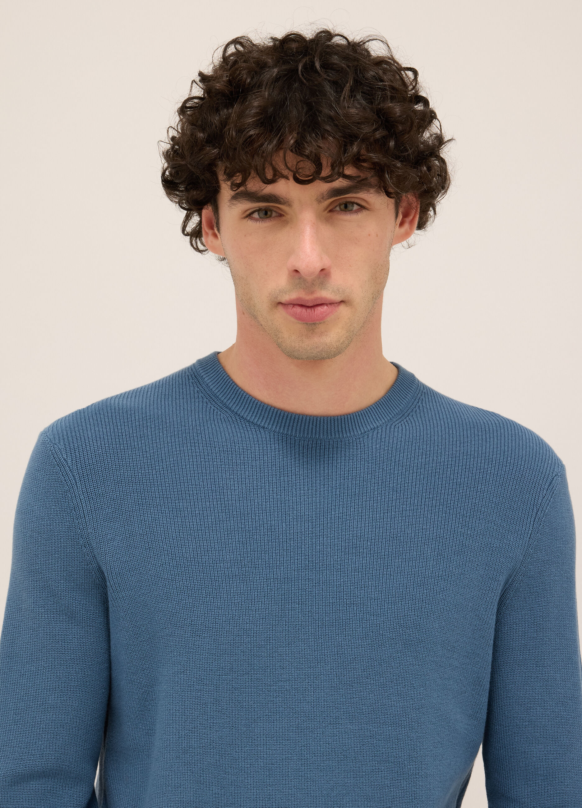 Maglione girocollo in cotone a maglia rasata uomo_2