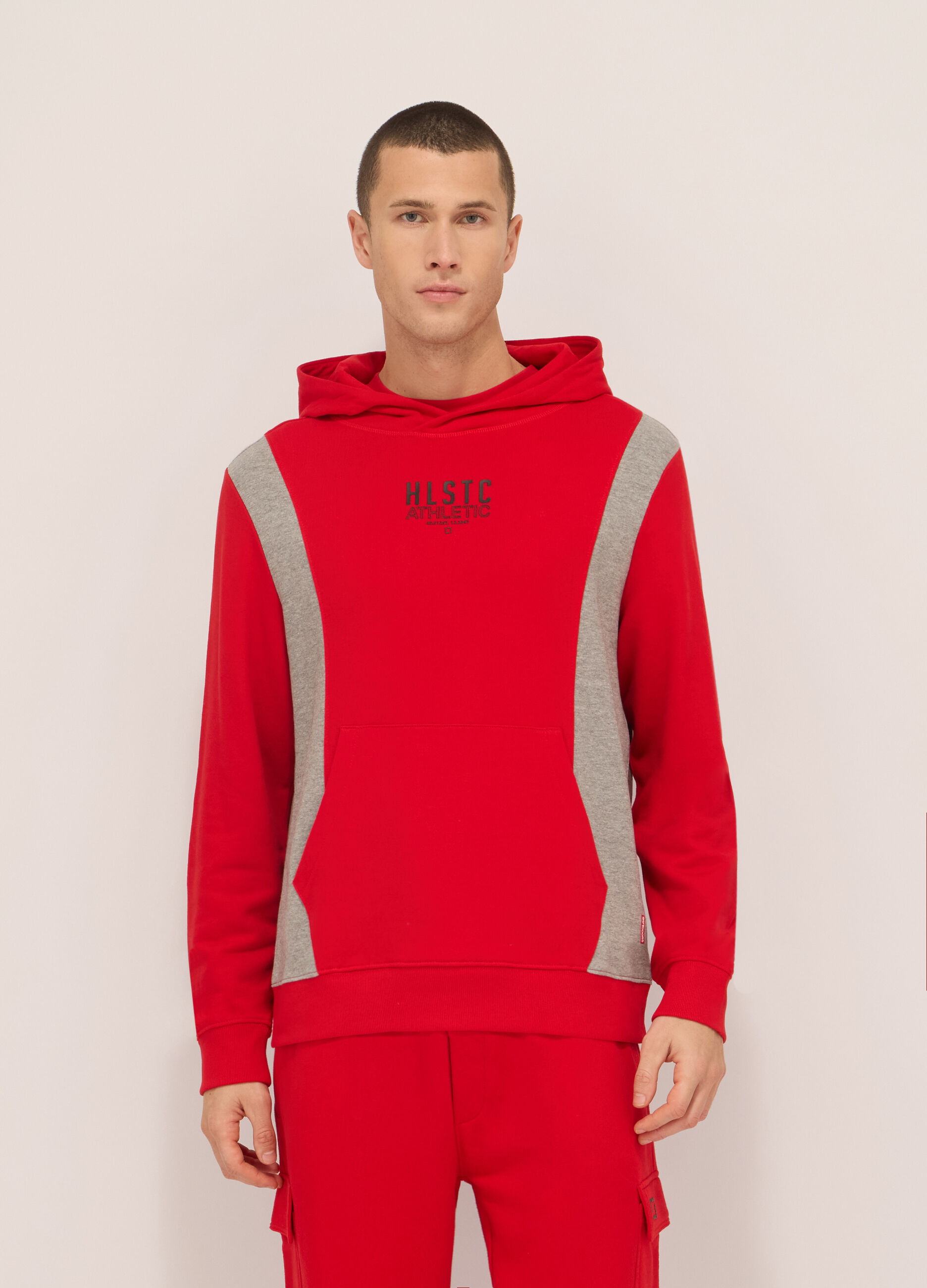 Felpa sportiva con cappuccio in misto cotone con stampa uomo_0