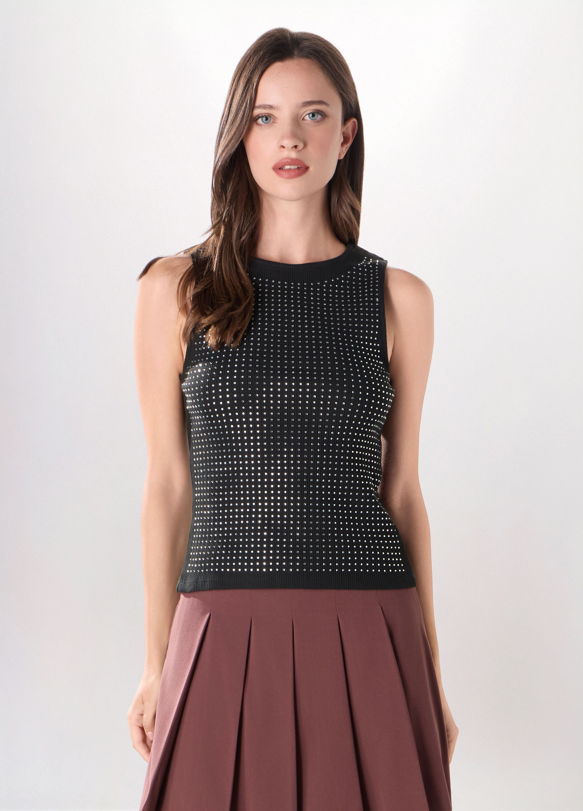 Top in costina di cotone stretch donna_0