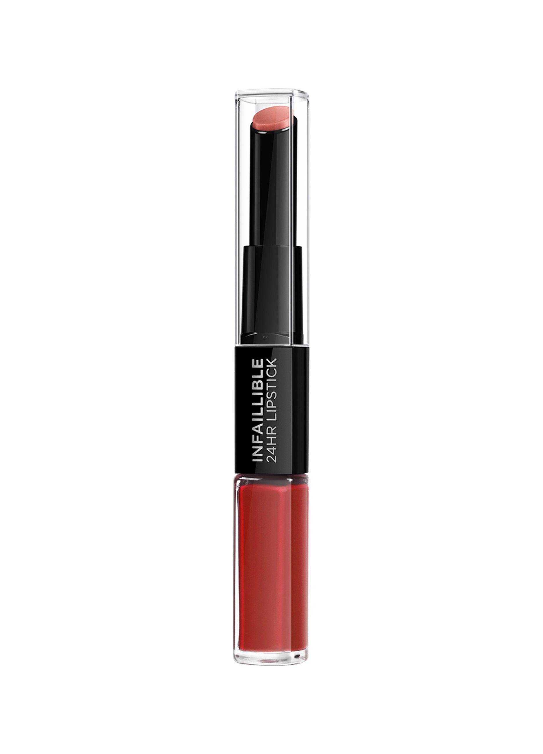 L'Oréal Paris Rossetto Balsamo 2in1 Infaillible 2 Step 24H, Rossetto a Lunga Tenuta, Balsamo Idratante, Effetto No Transfer, 506 Red Infaillible._0