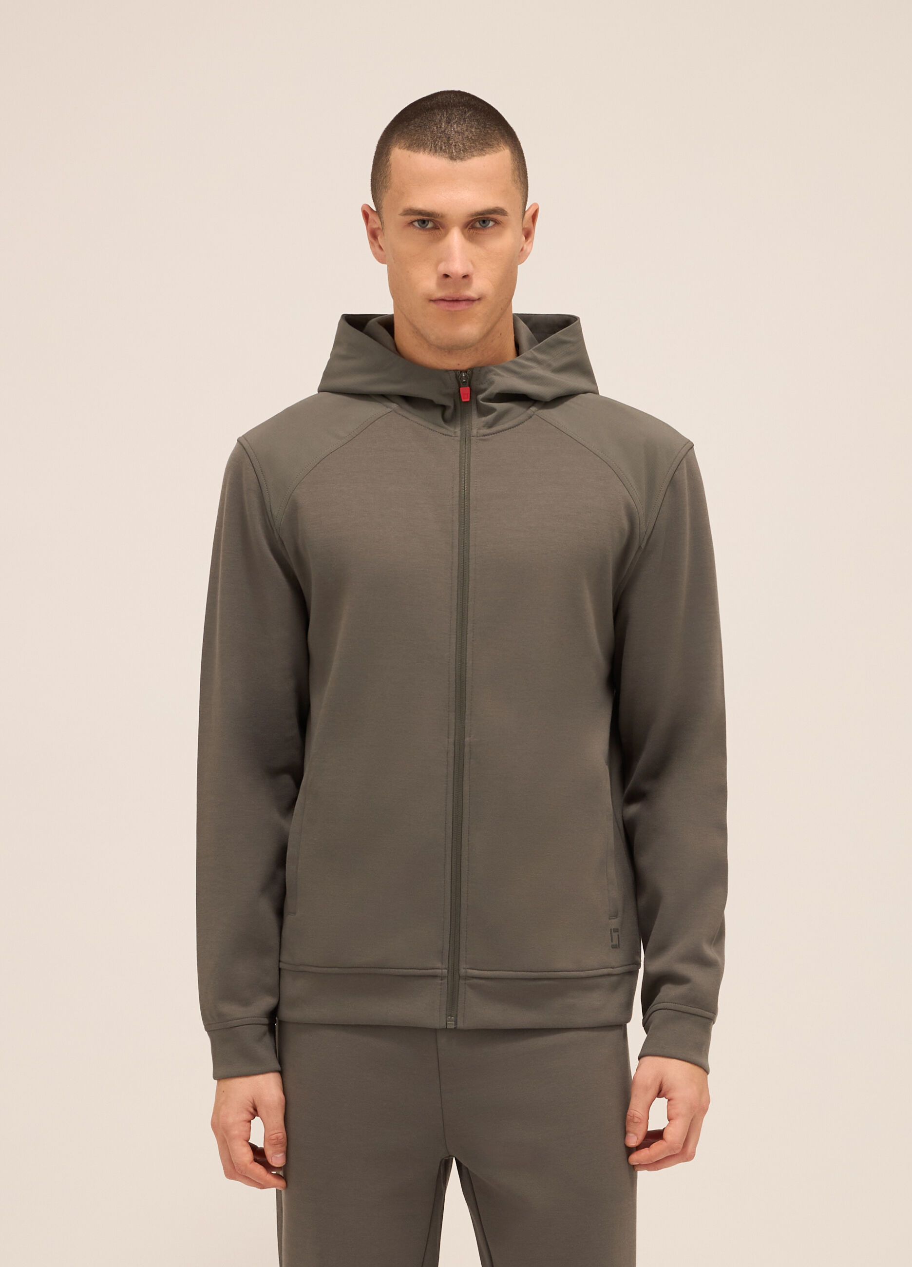 Felpa con zip e cappuccio in misto cotone uomo_0