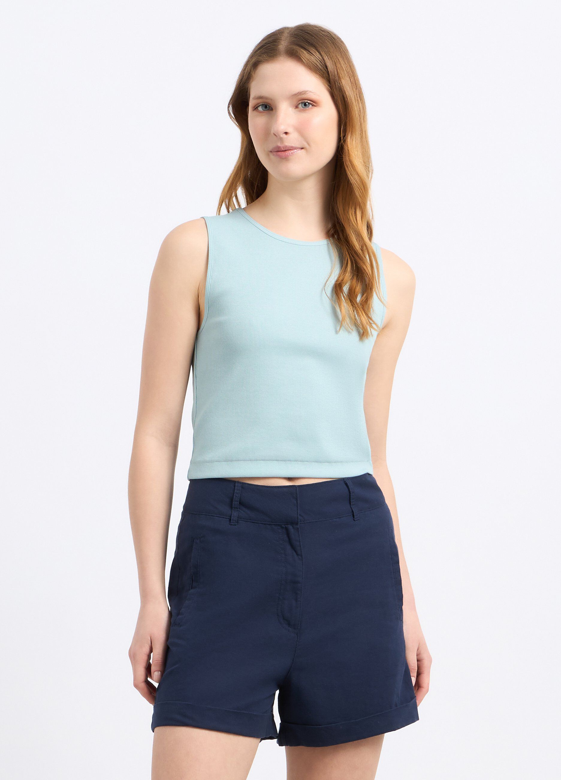 Top cropped in costina di cotone stretch donna_0