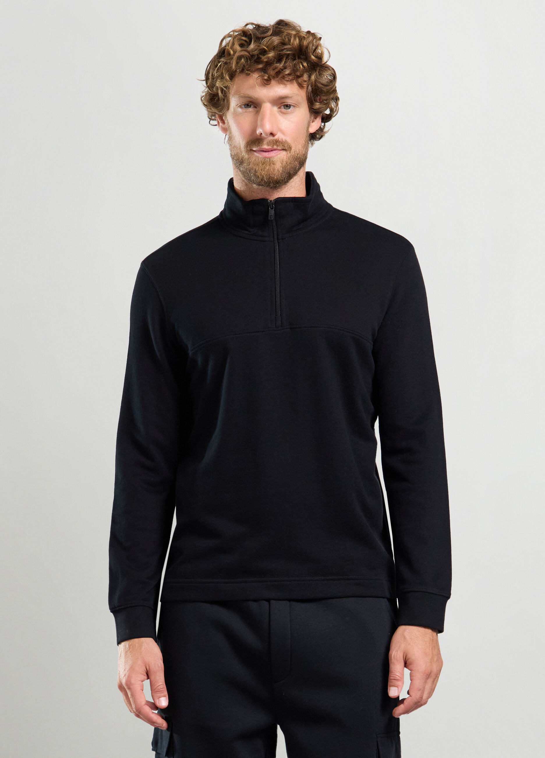 Felpa a lupetto con mezza zip uomo_0