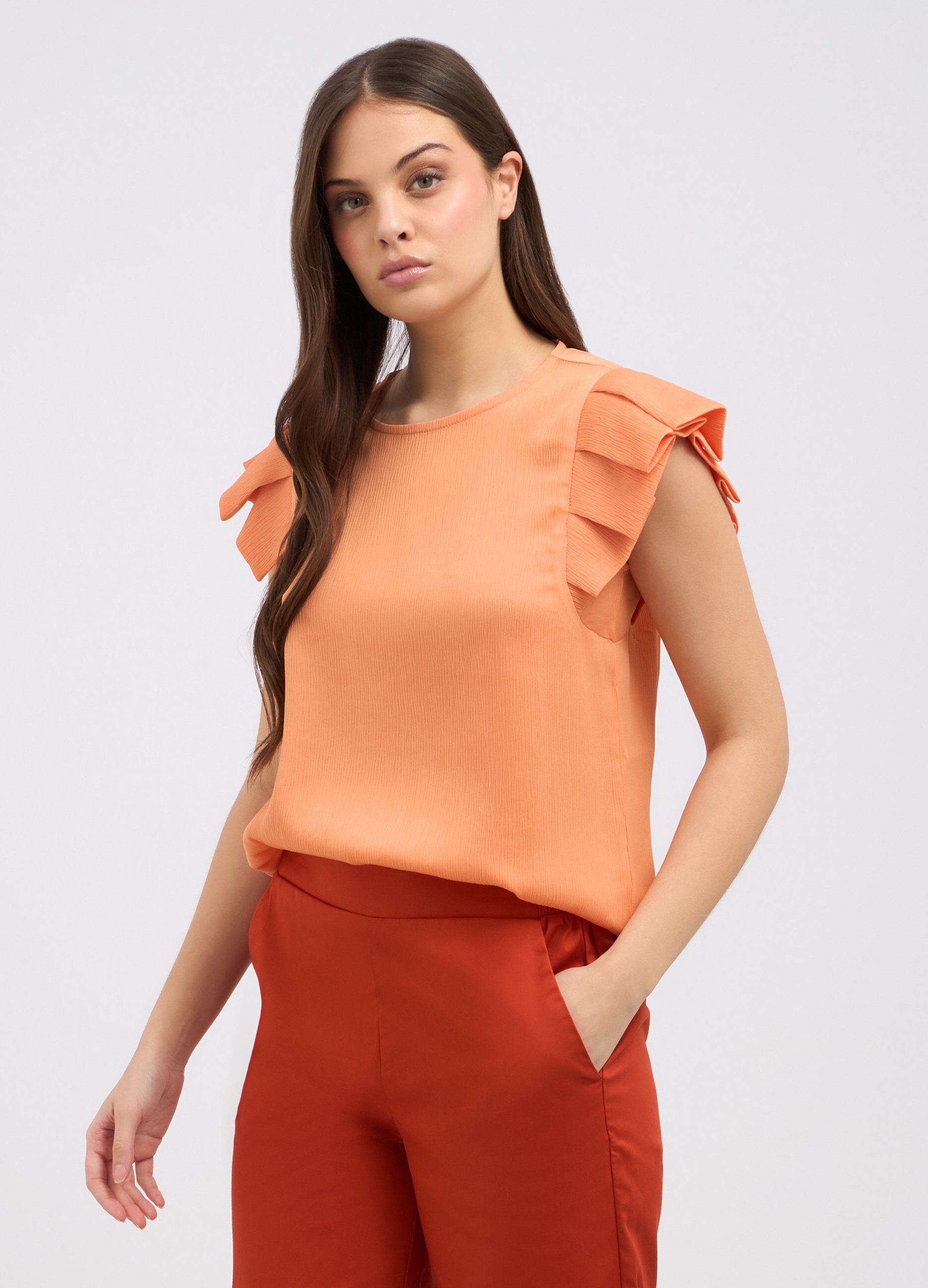 Blusa creponne con rouches donna_0