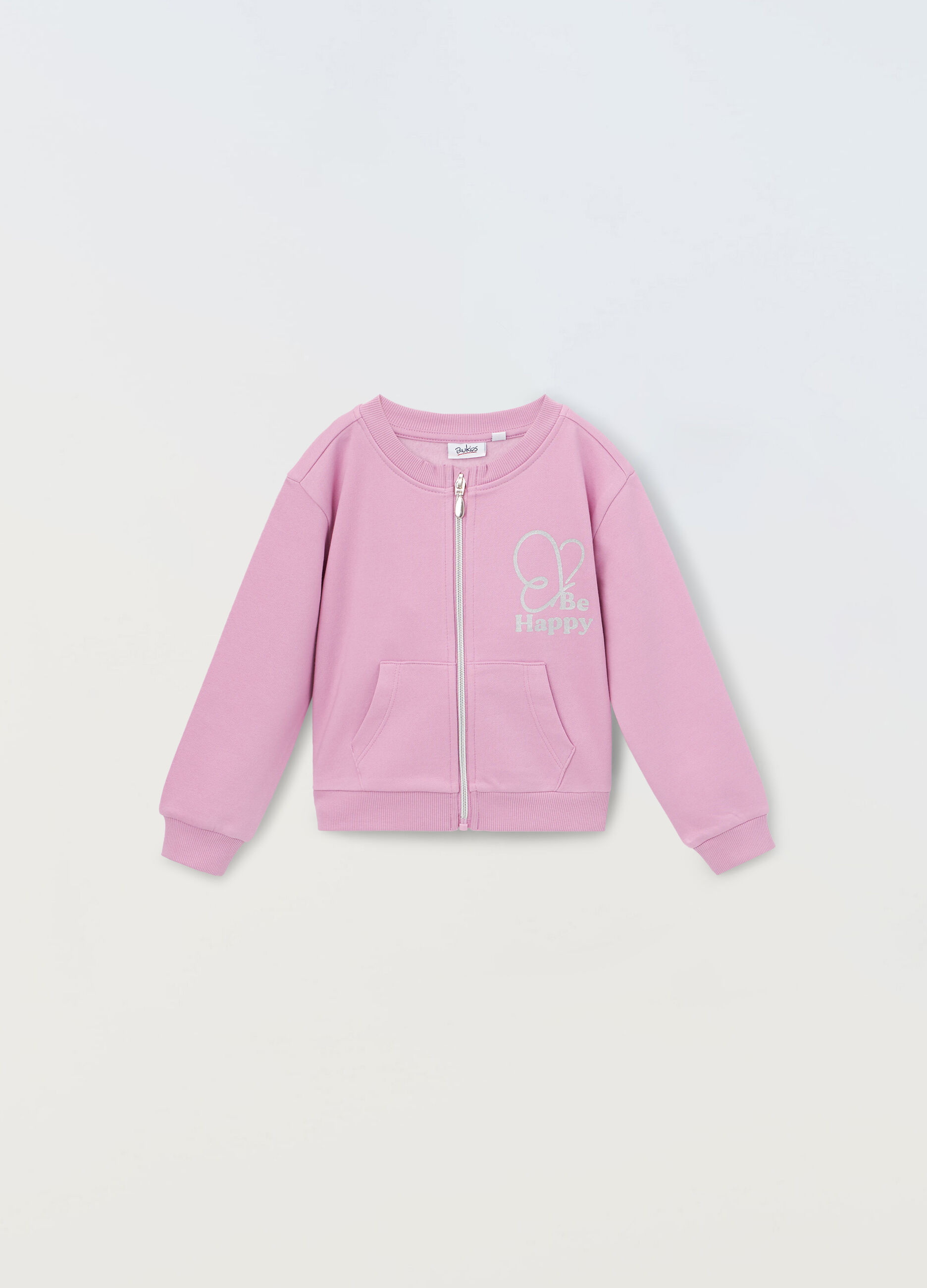 Felpa a girocollo con zip in misto cotone bambina_0