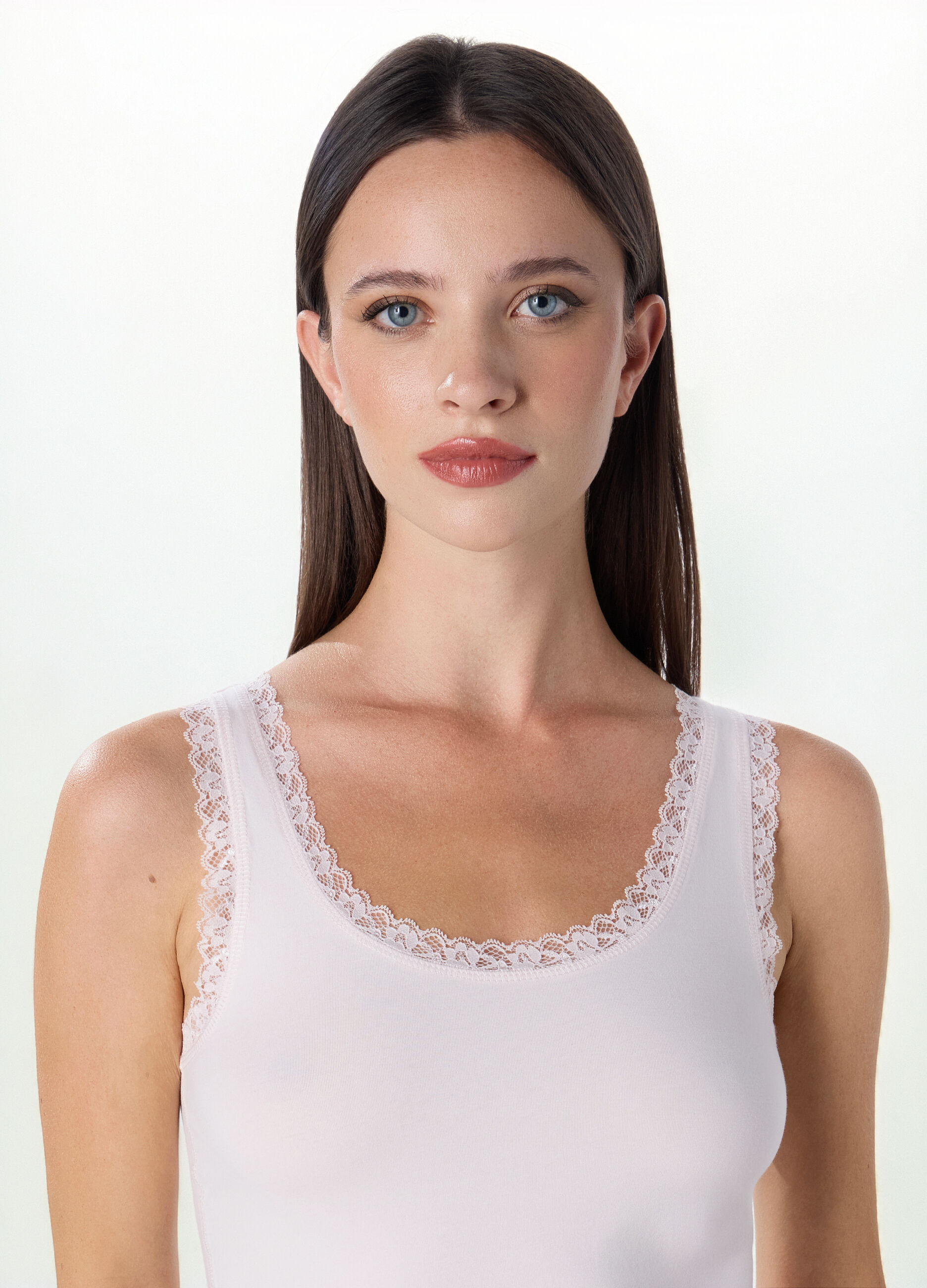 Canotta intima in cotone stretch con pizzo donna_2