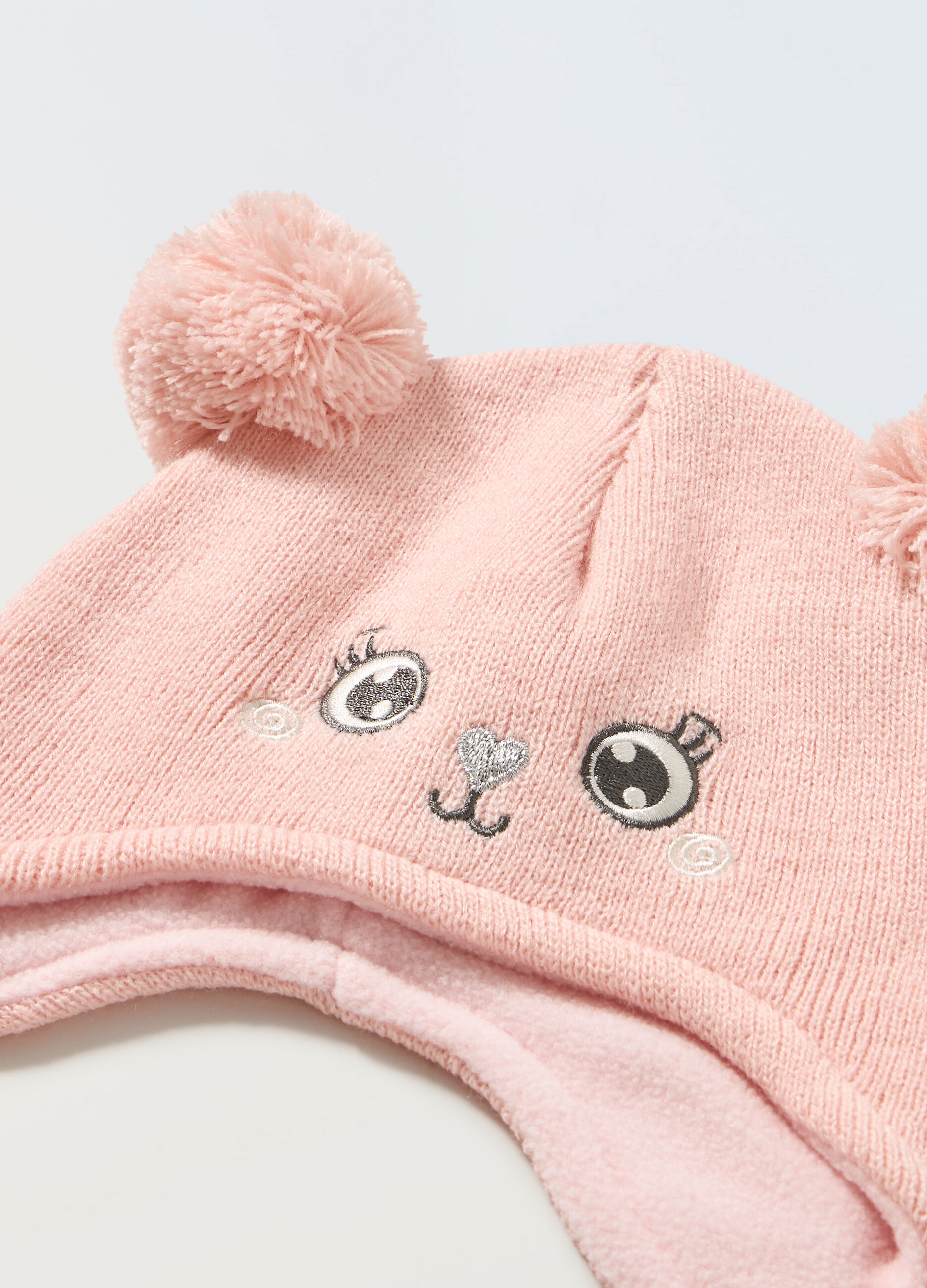Berretto tricot con pon pom neonata_1