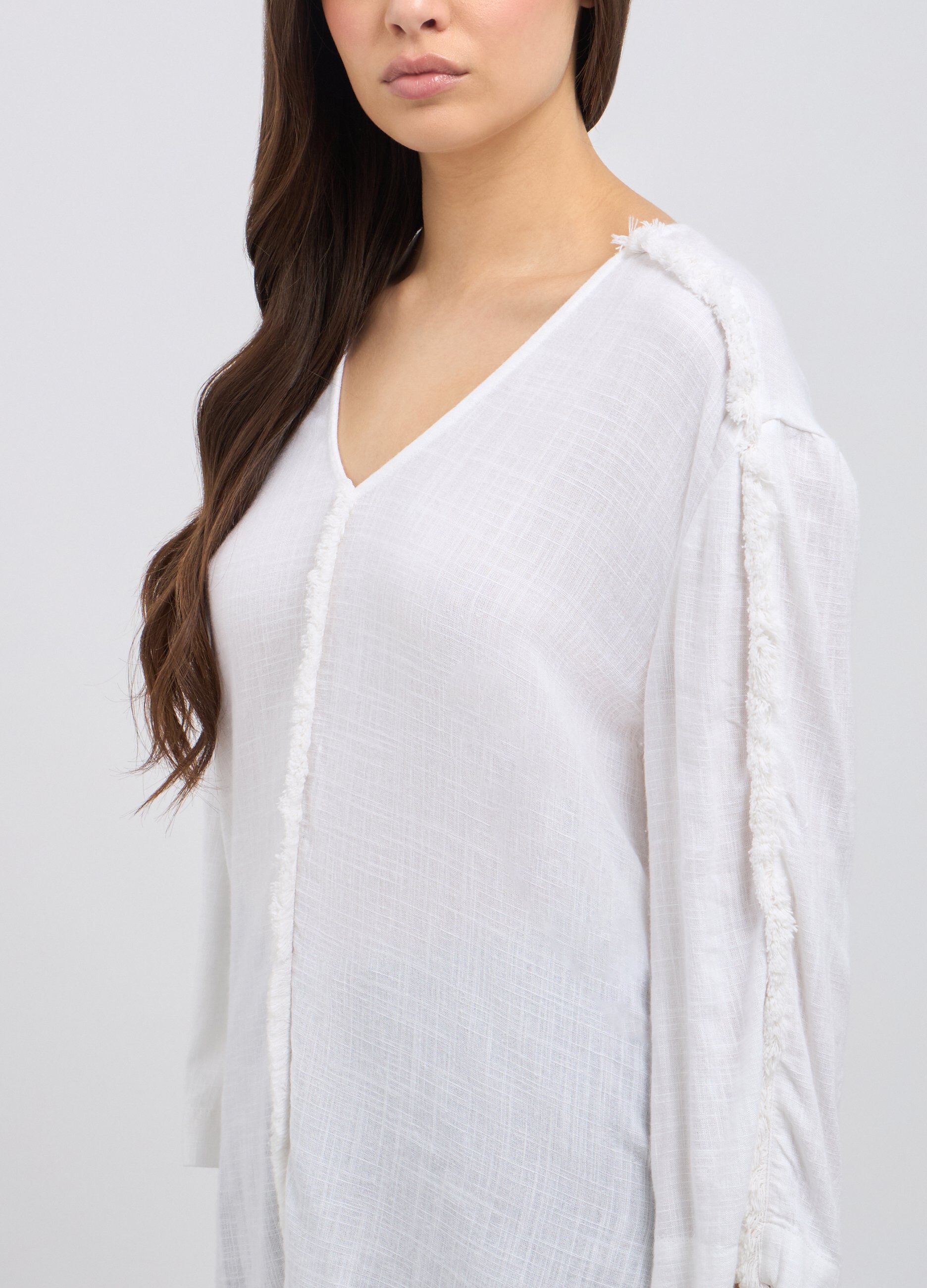 Blusa in misto lino sfrangiata donna_2