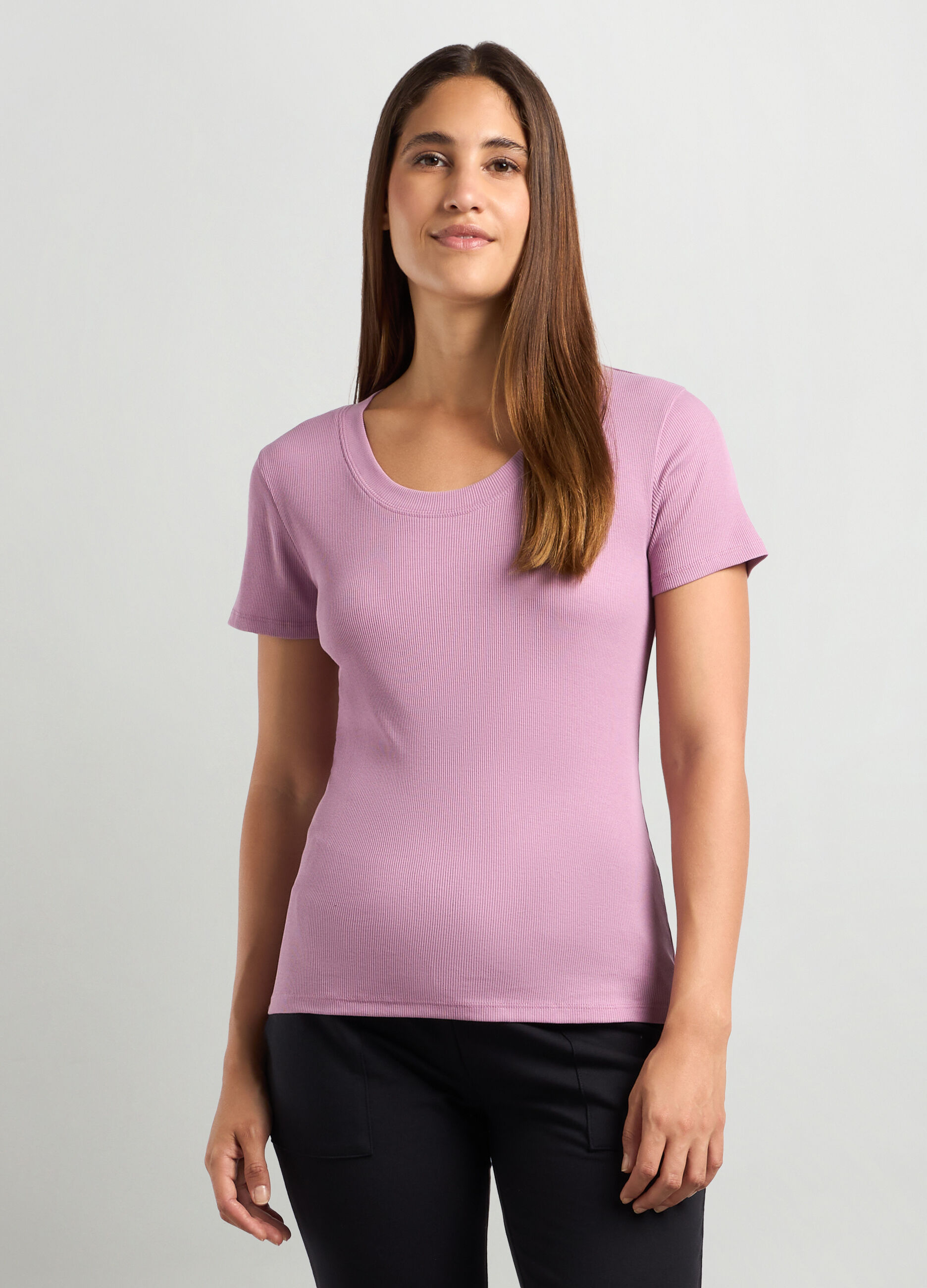 T-shirt in costina di puro cotone donna_0