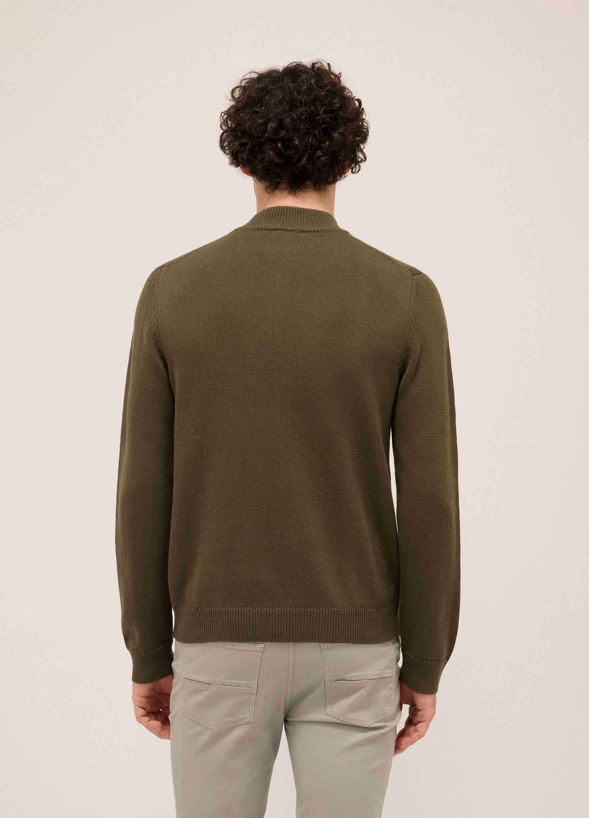 Maglione lupetto con mezza zip in misto cotone uomo_1