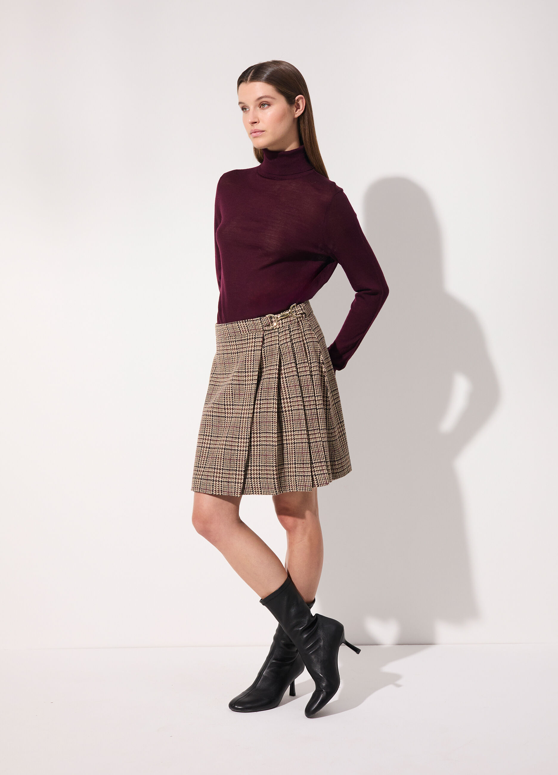 Gonna corta in misto lana a quadri donna_0