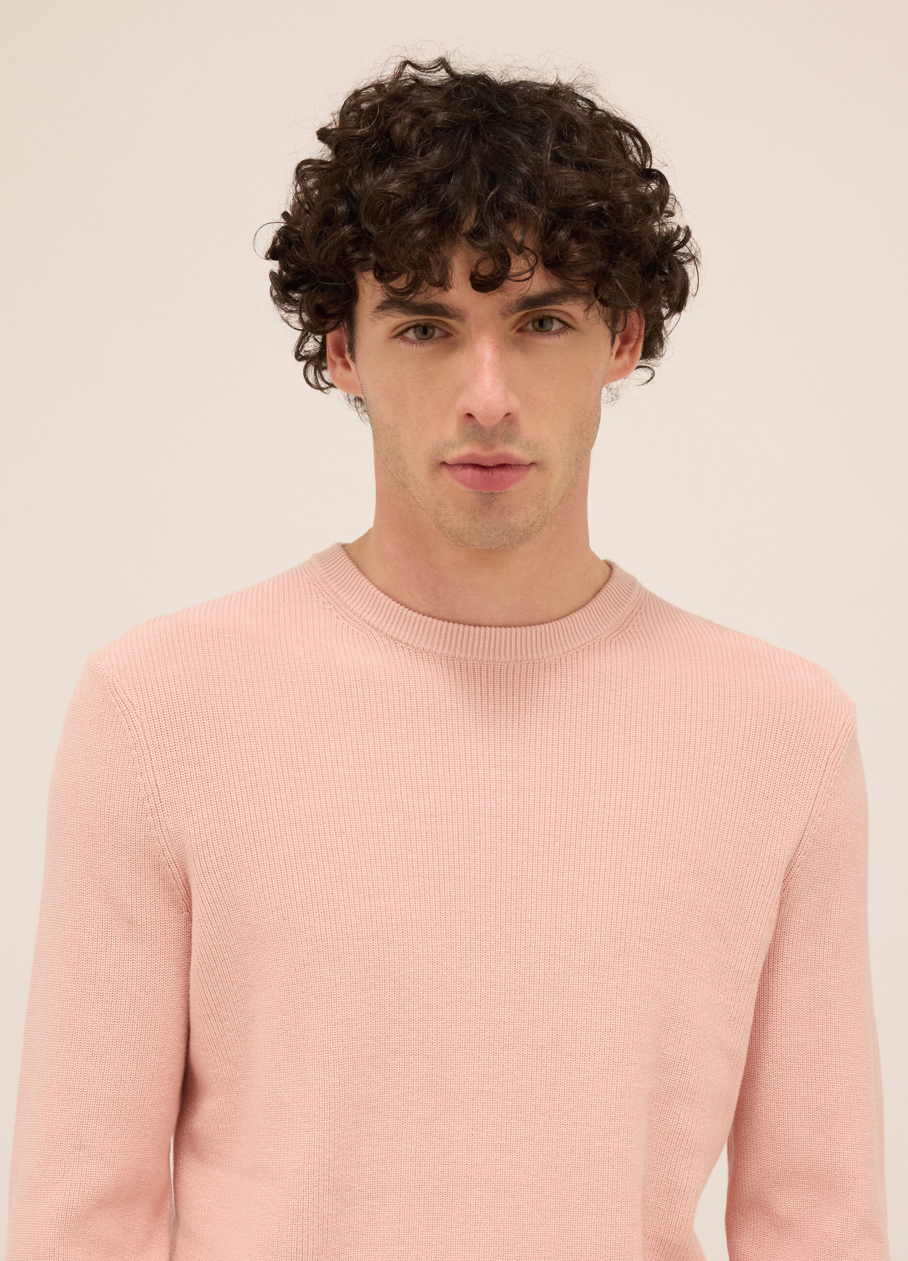 Maglione girocollo in cotone a maglia rasata uomo_2