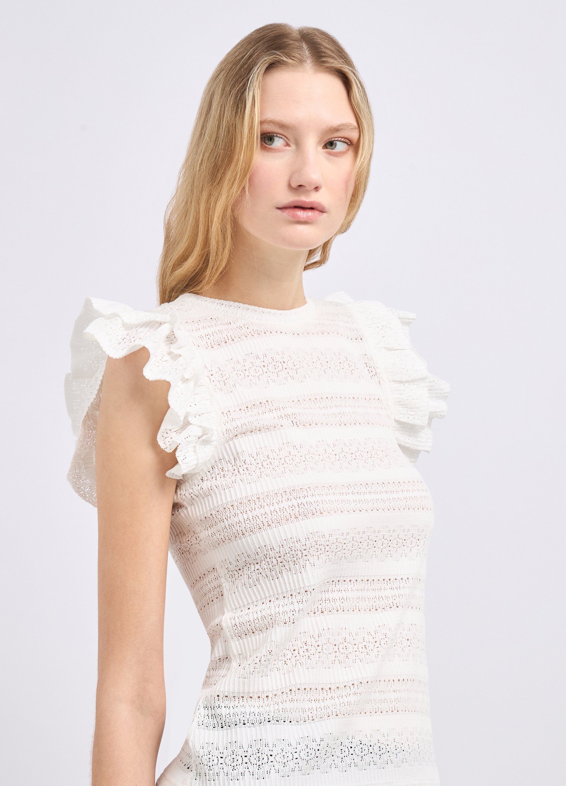 Top in tricot con maniche ad aletta donna_2
