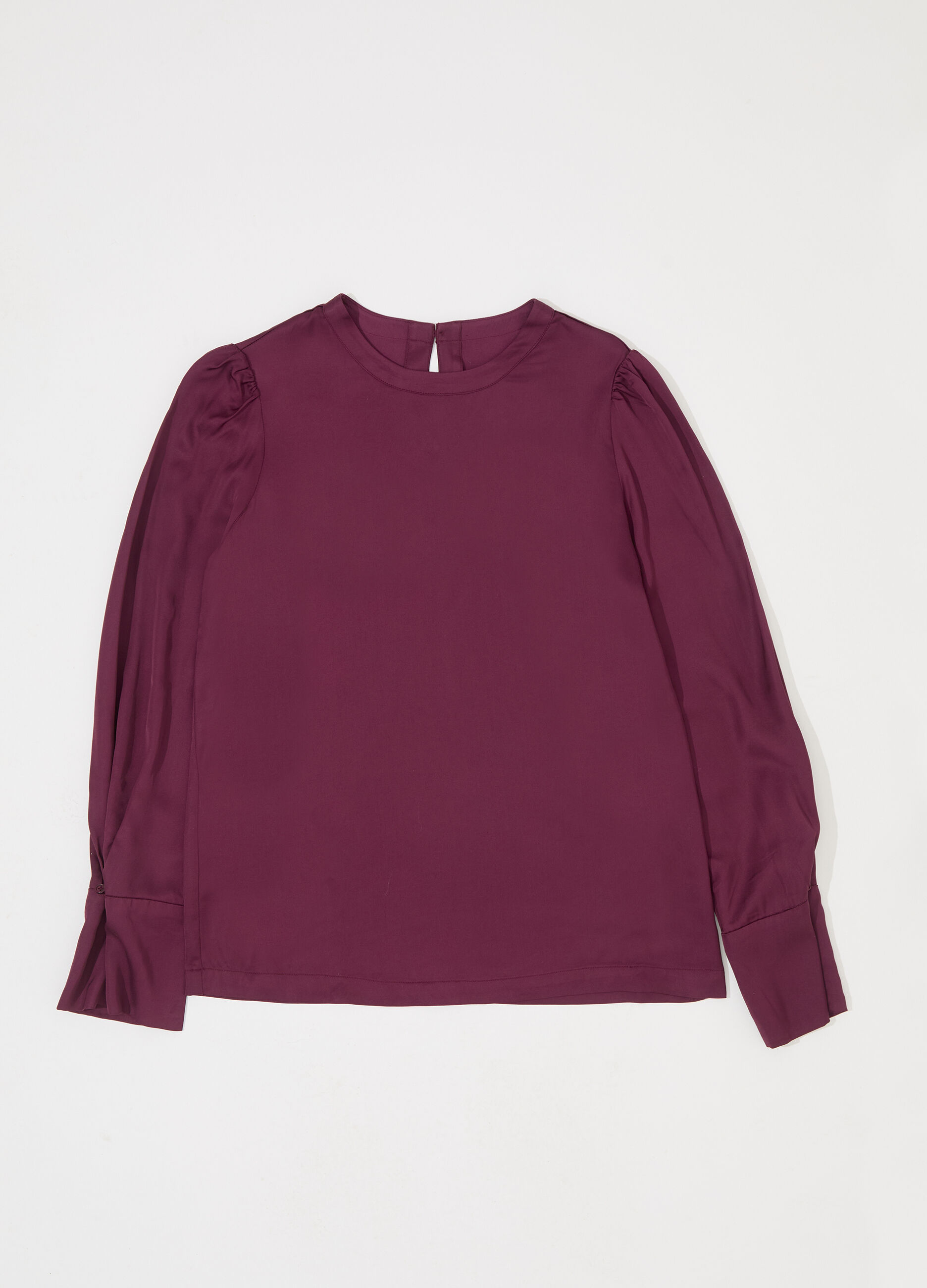 Blusa in viscosa crêpe con maniche a sbuffo donna_4