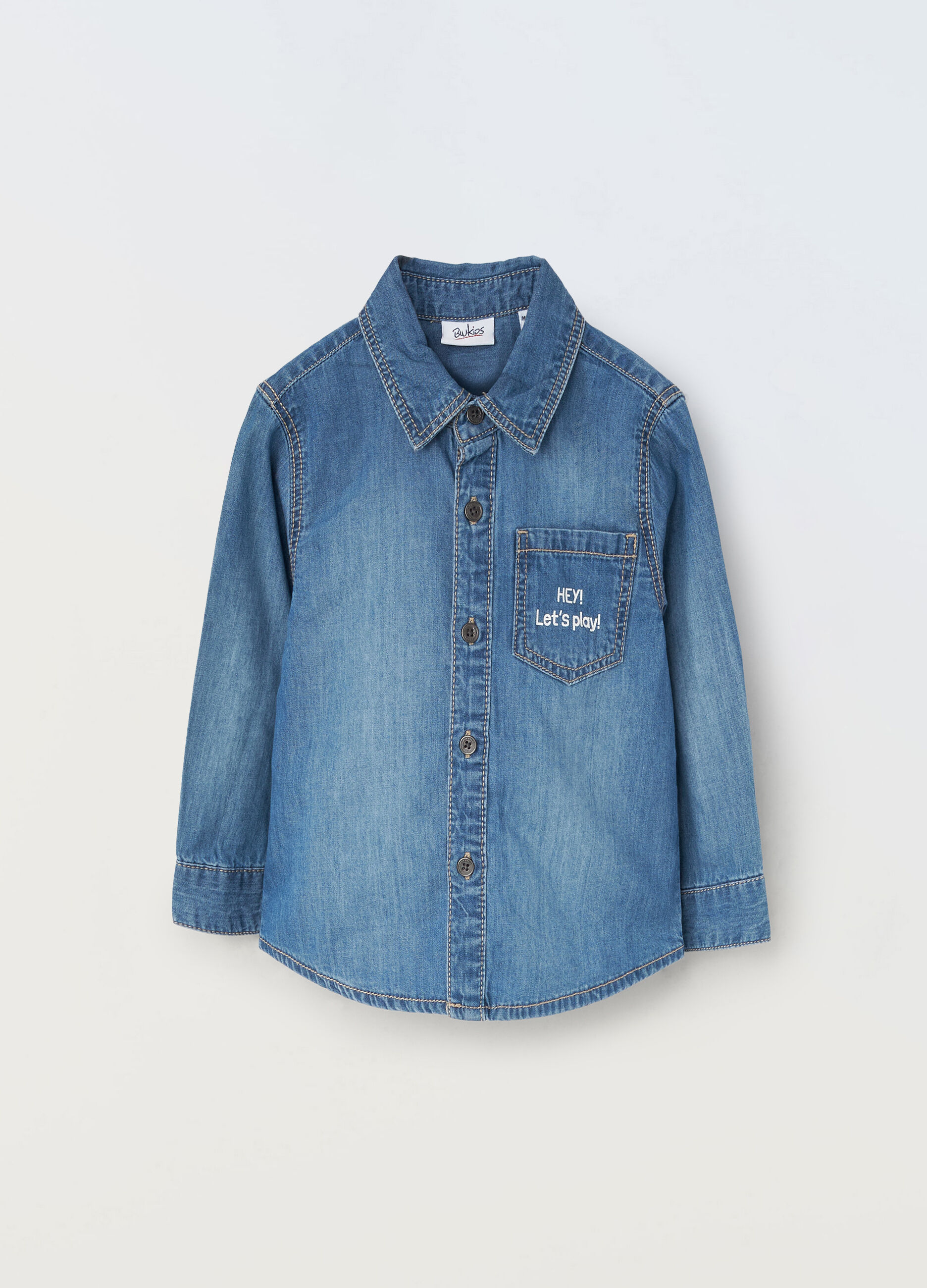 Camicia in denim di puro cotone neonato_0