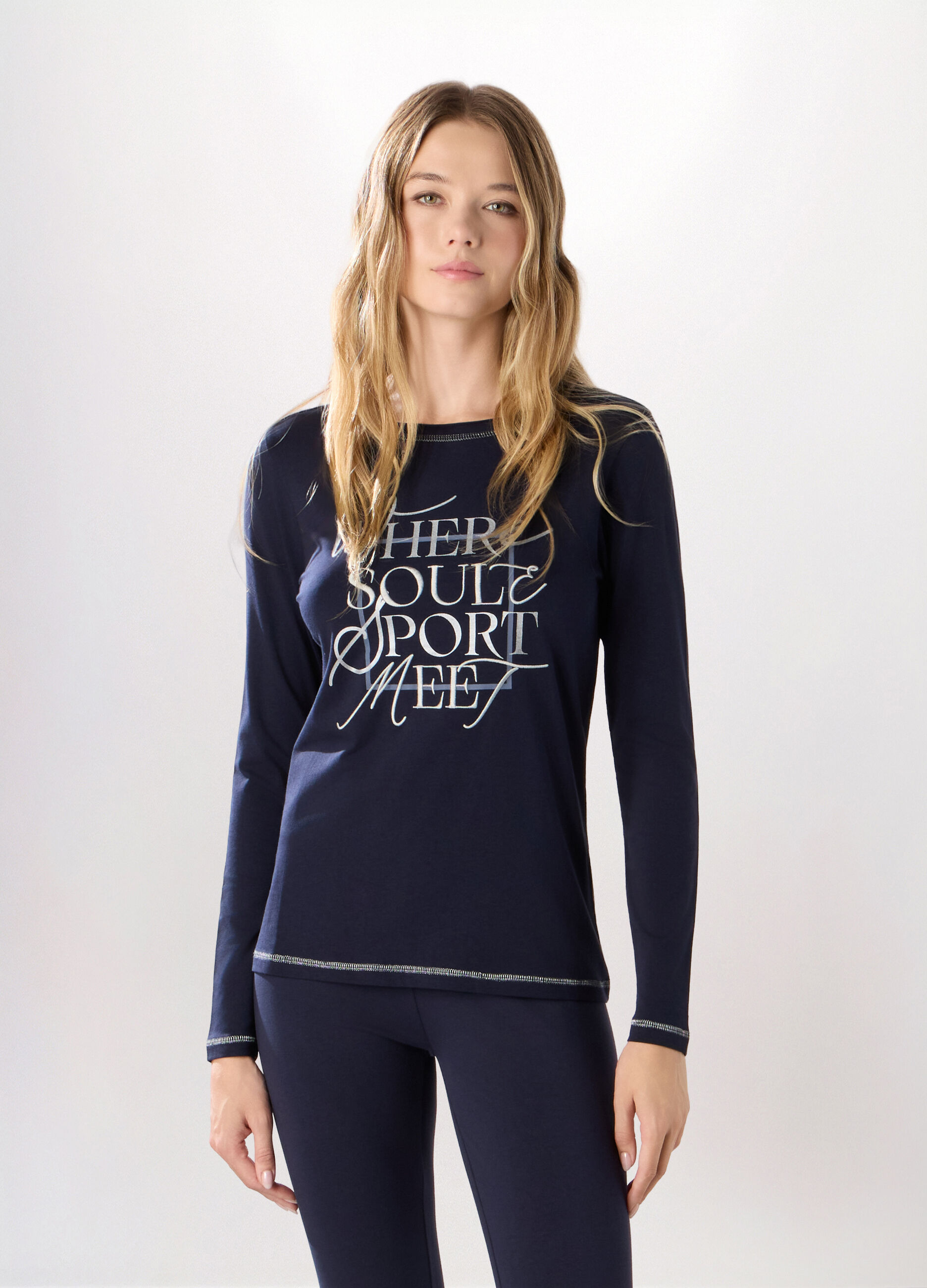 T-shirt a maniche lunghe in cotone stretch Holistic fitness donna_0