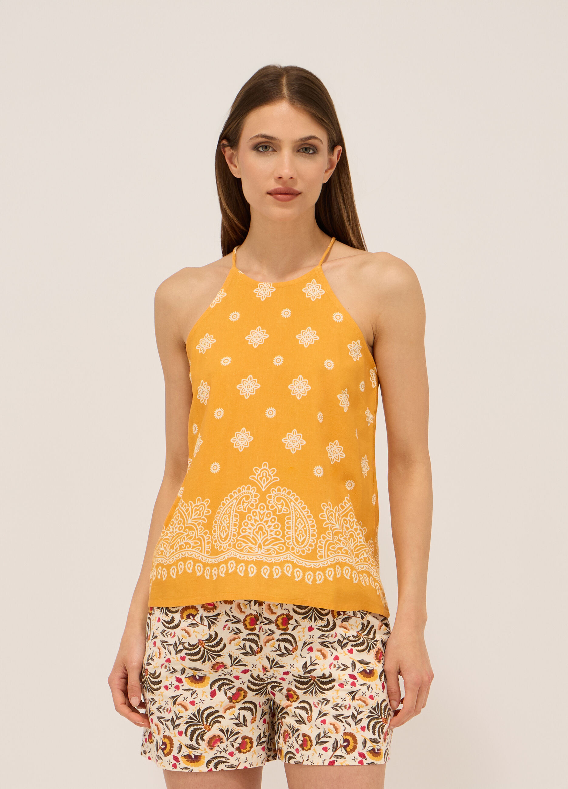 Top misto lino con stampa donna_0