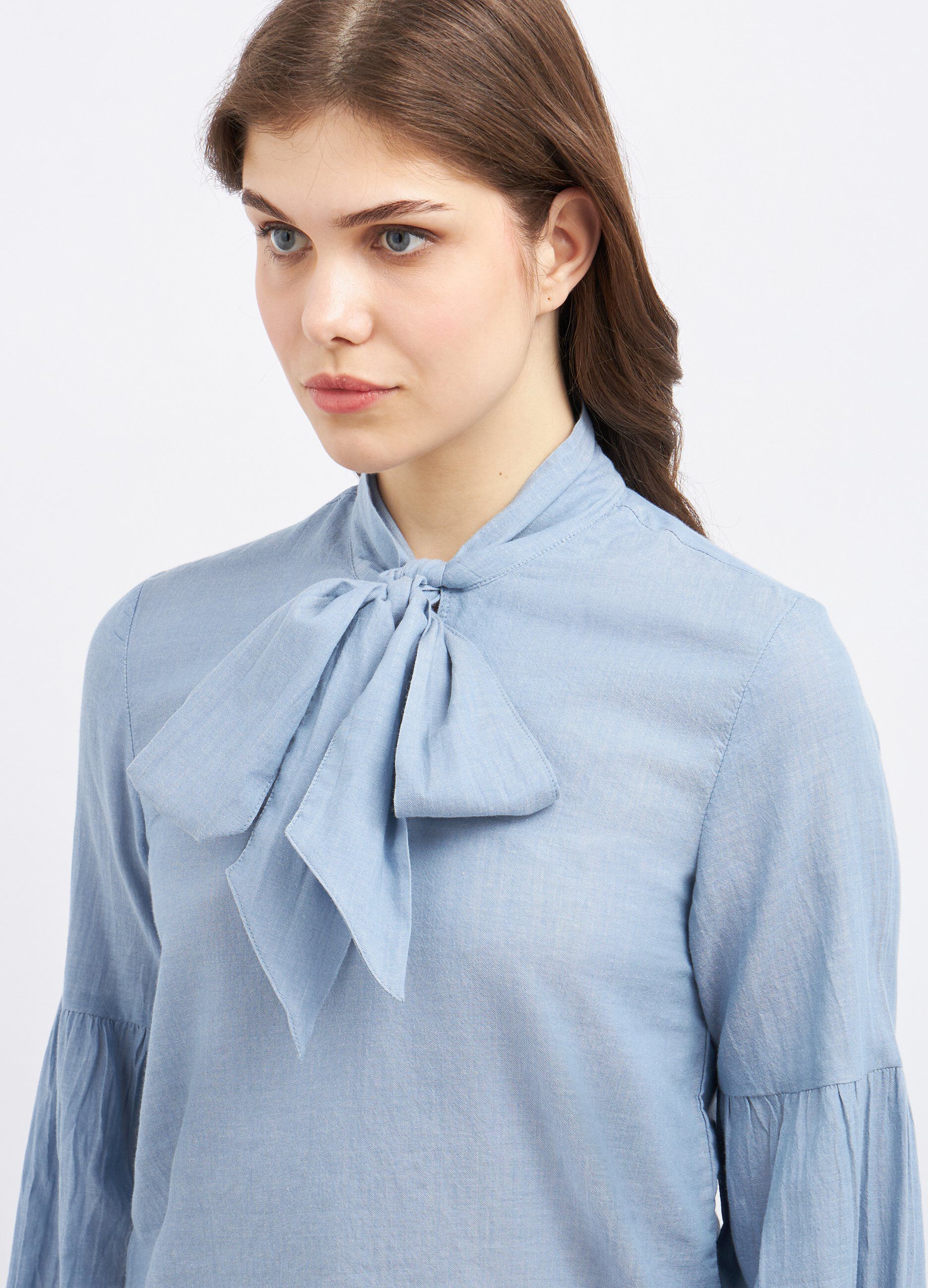 Blusa in puro cotone con fiocco donna_2