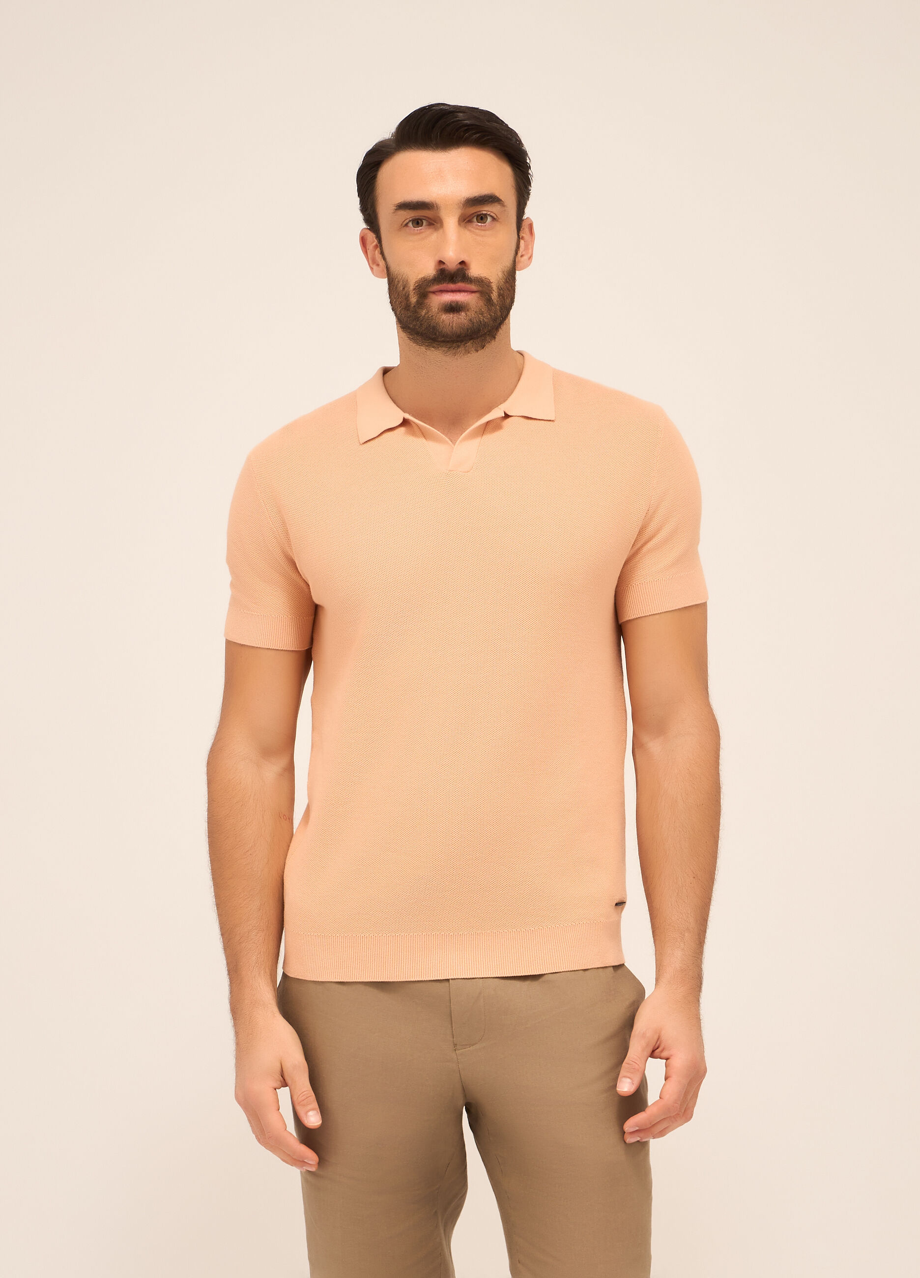 Polo a maglia nido d'ape in puro cotone uomo_0