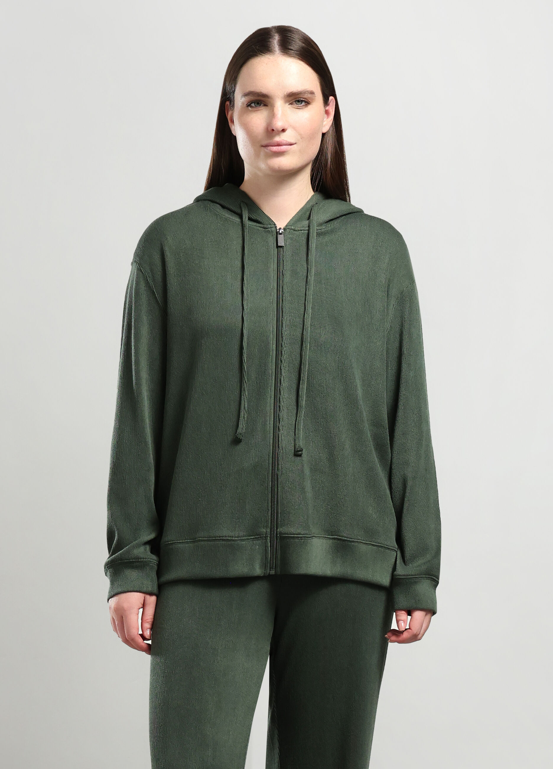 Felpa con cappuccio in costina di misto viscosa donna curvy_0