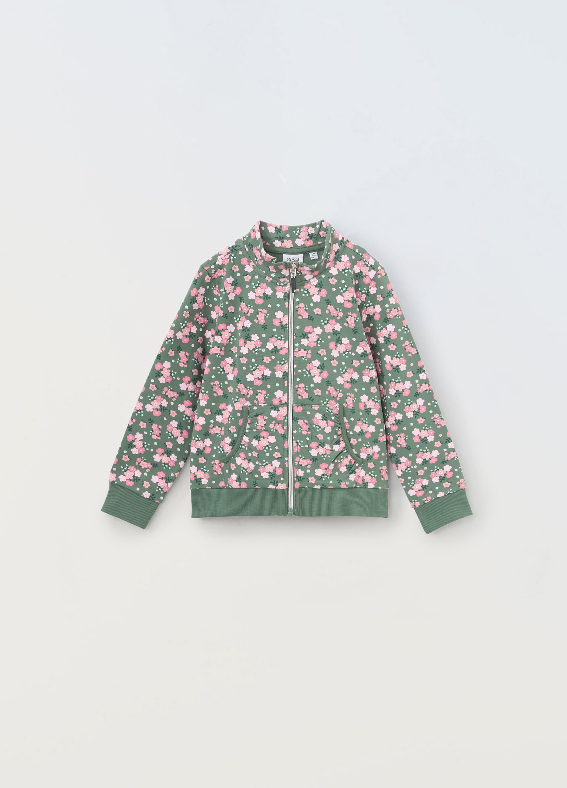 Felpa a collo alto con zip in french terry stretch bambina_0