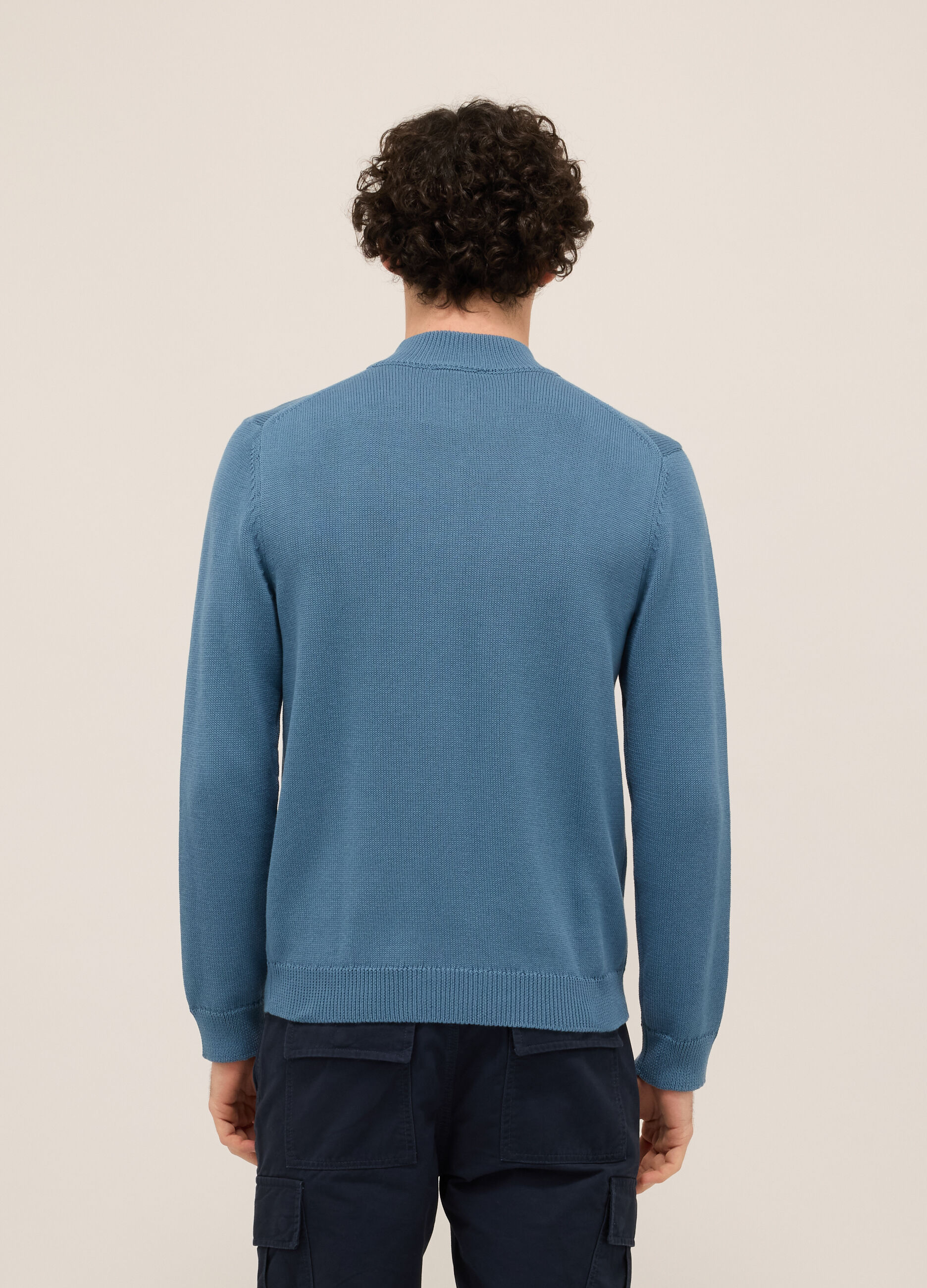 Maglione lupetto con mezza zip in misto cotone uomo_0