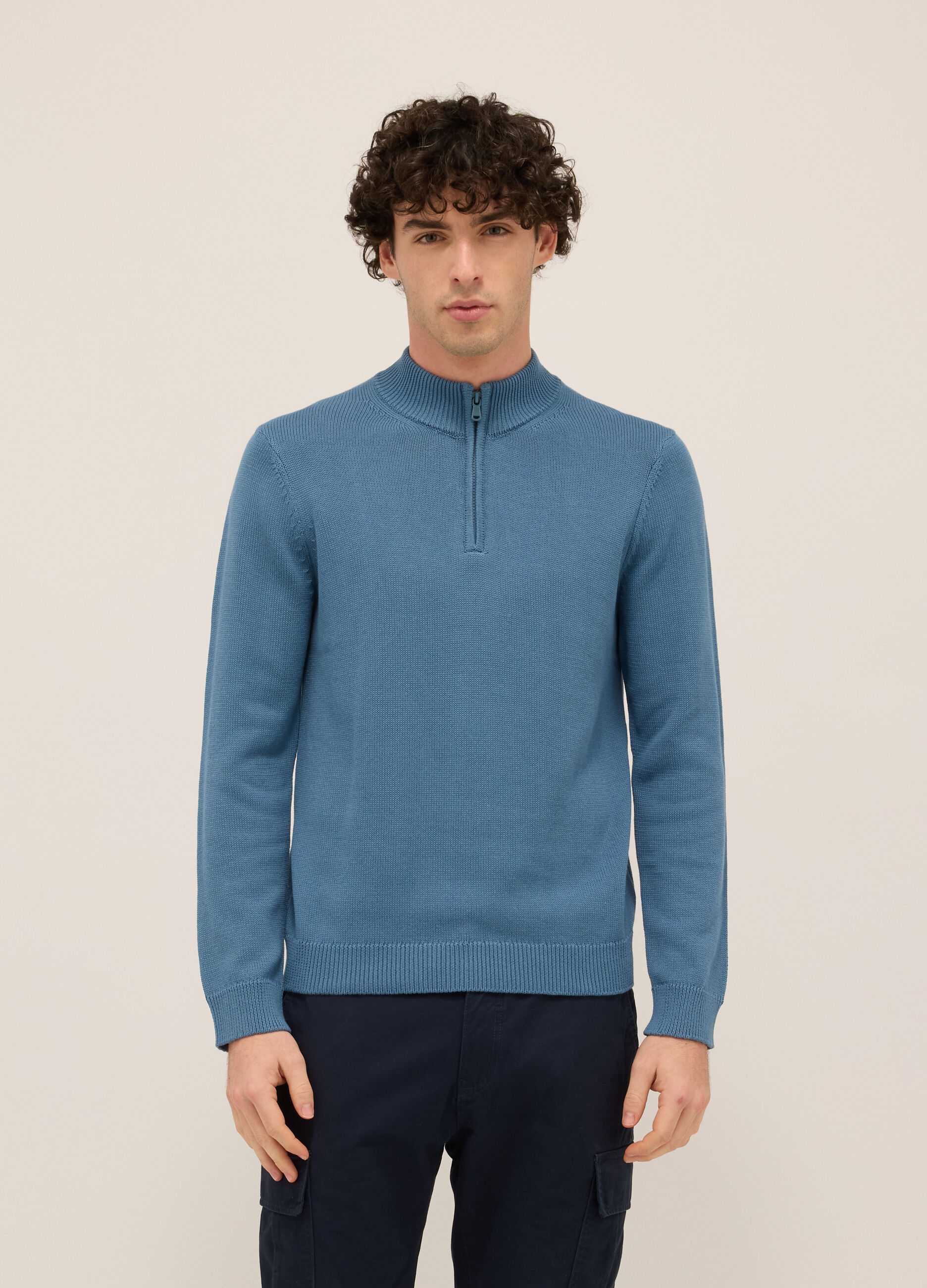 Maglione lupetto con mezza zip in misto cotone uomo_2