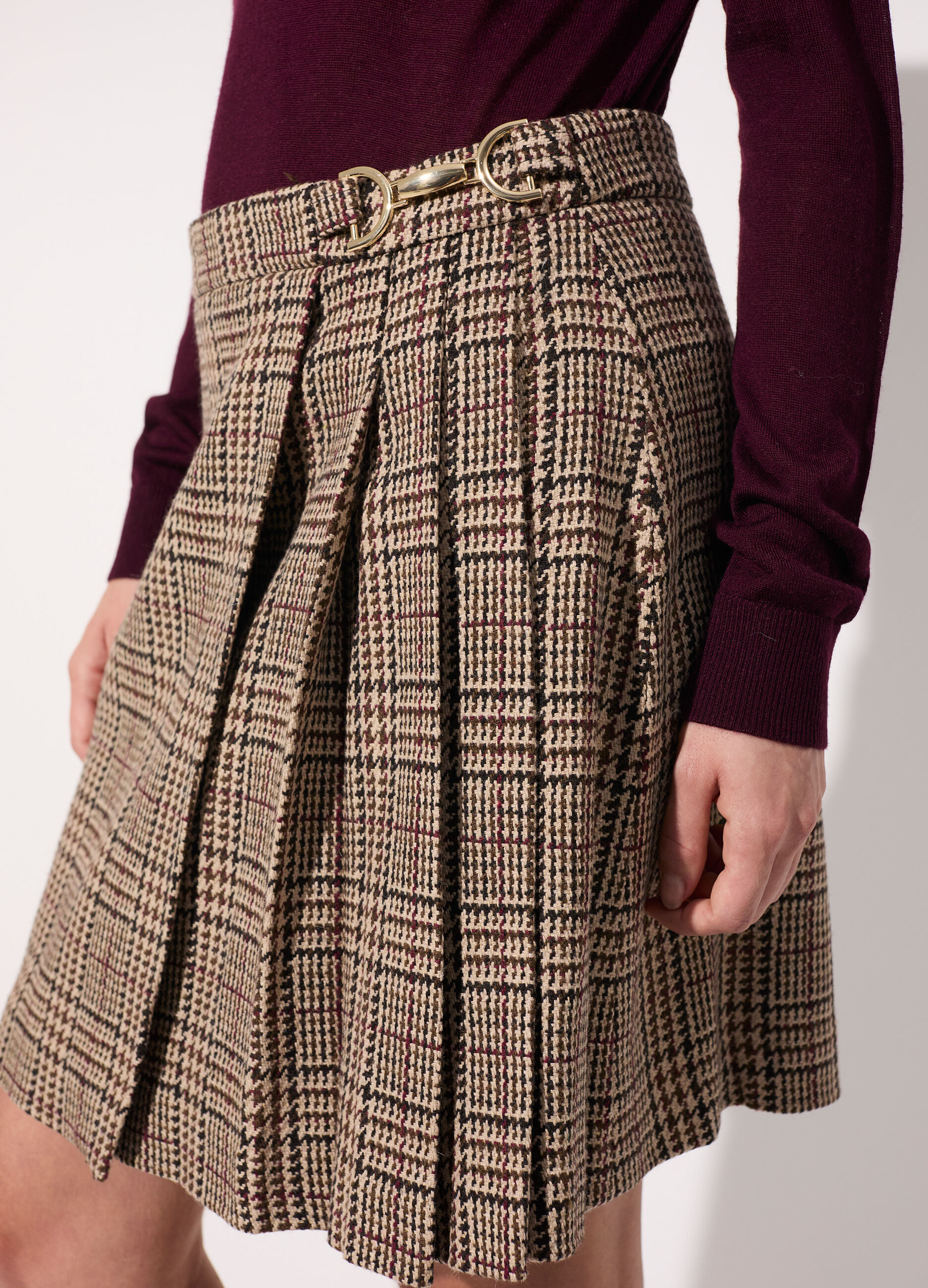 Gonna corta in misto lana a quadri donna_3