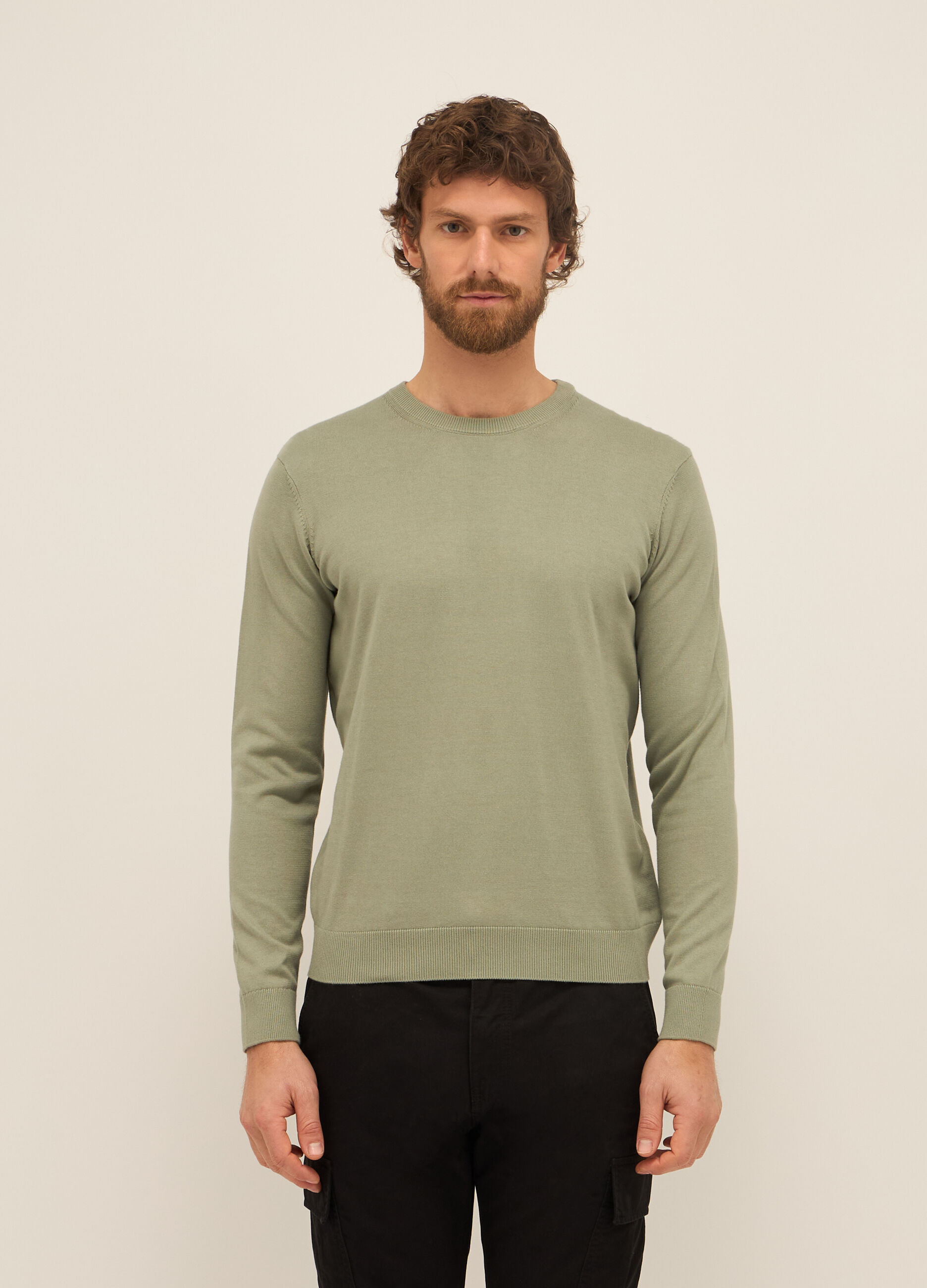Maglione girocollo in puro cotone maglia rasata uomo_0