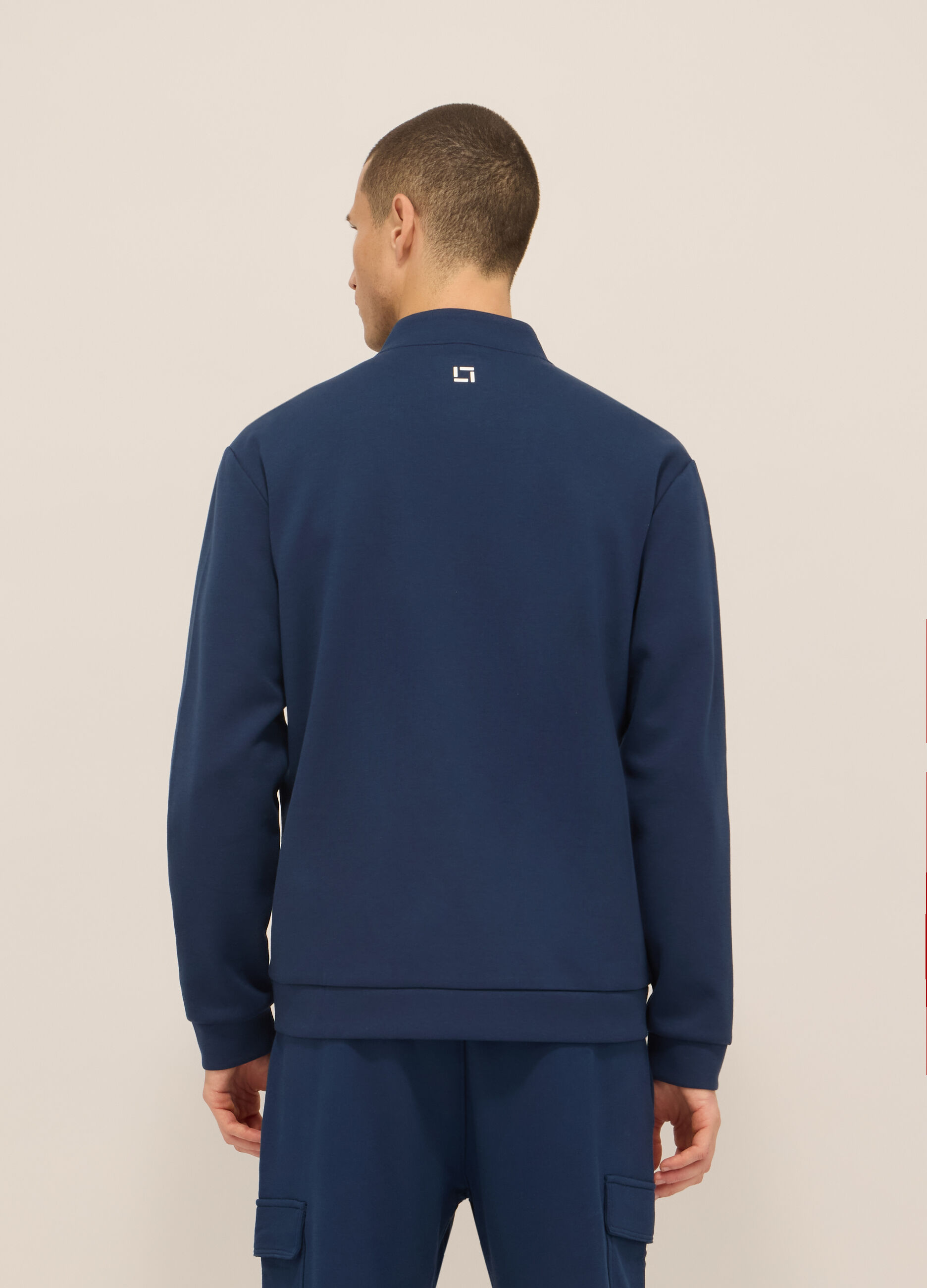 Felpa sportiva con zip in interlock misto cotone uomo_1