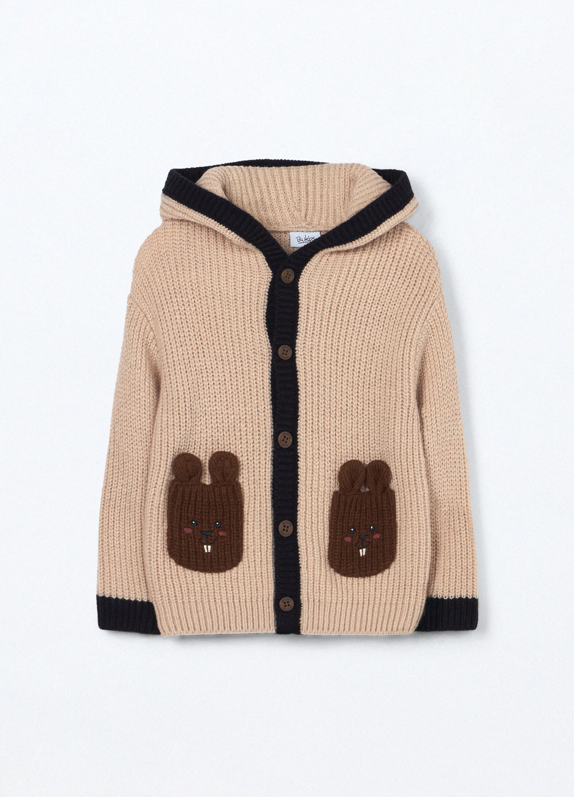 Cardigan tricot con cappuccio neonato_0