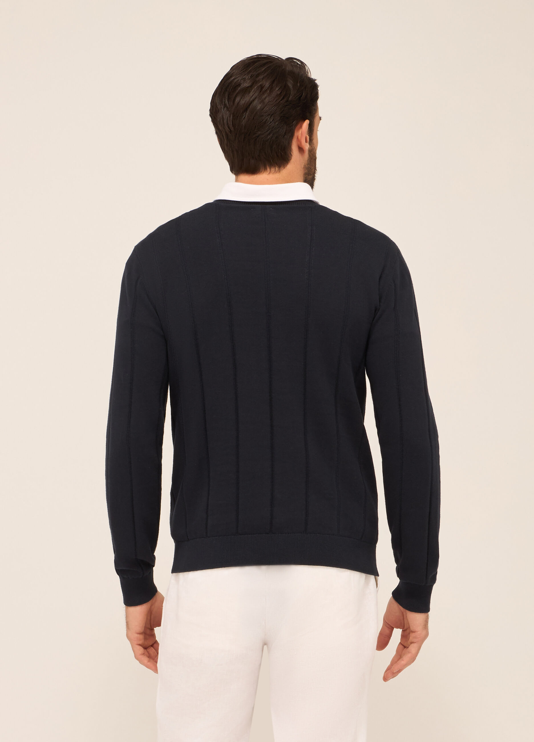 Maglione girocollo in cotone a costa larga uomo_1