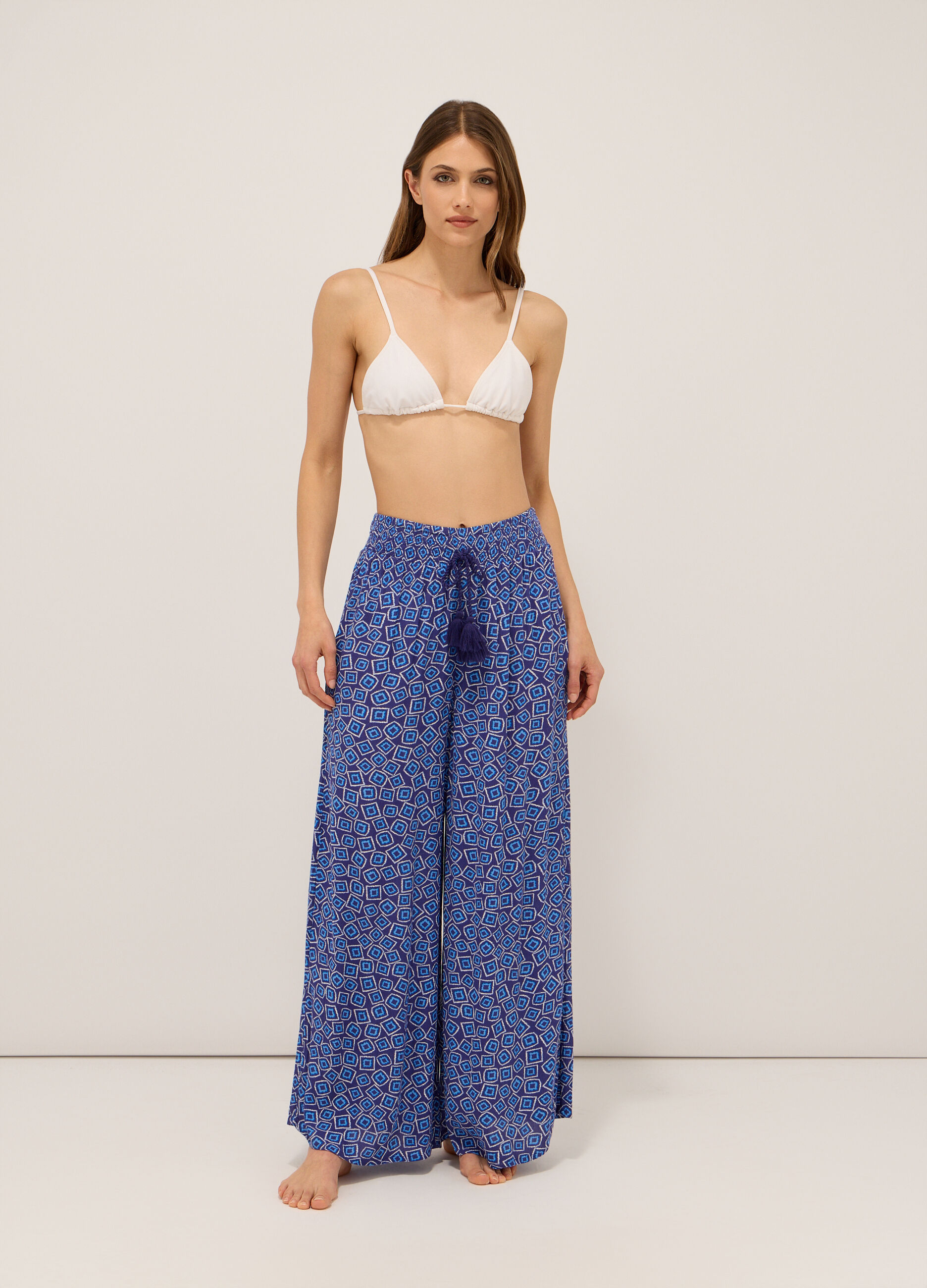 Pantaloni da spiaggia in pura viscosa crepe donna_0