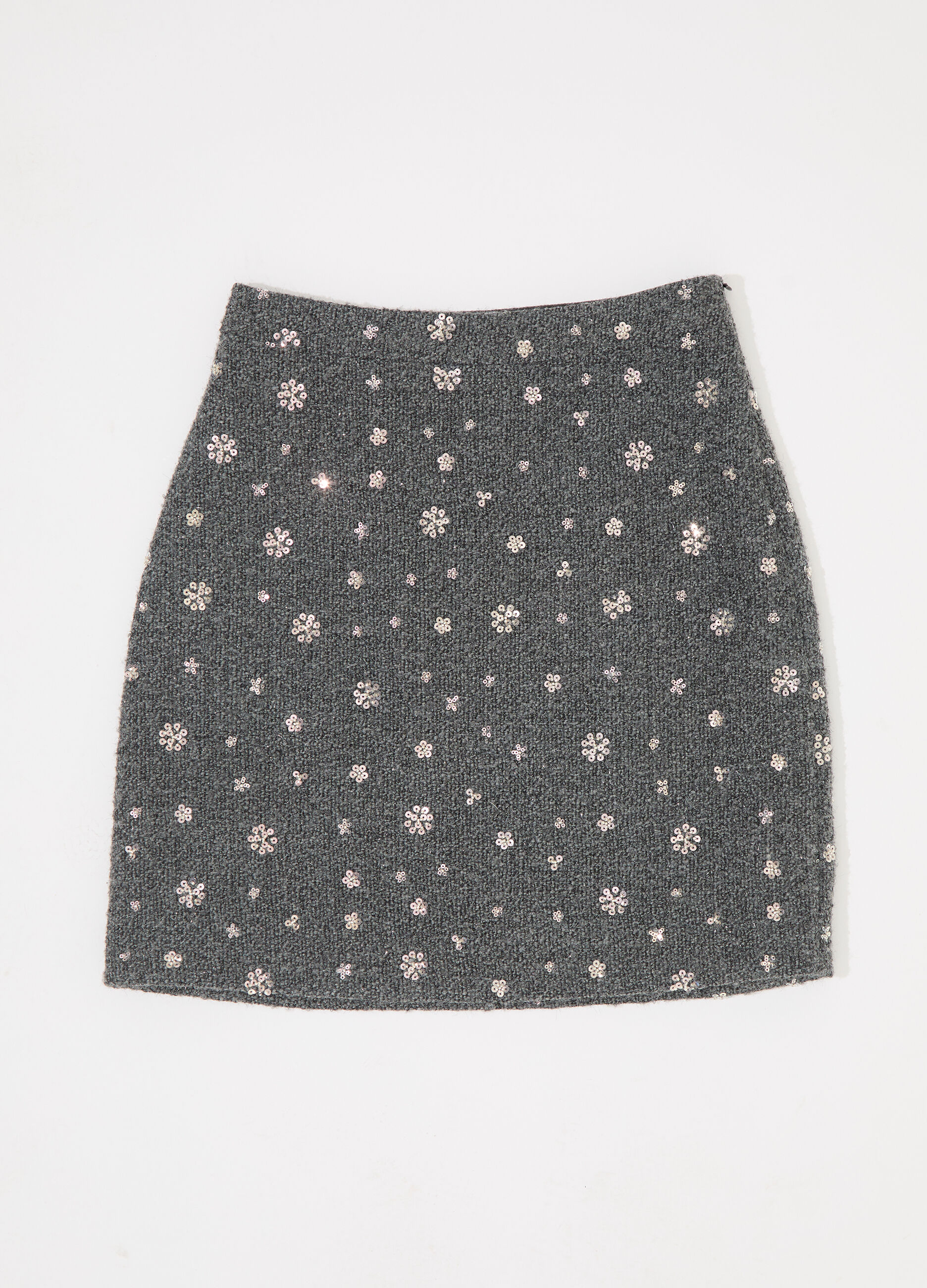 Gonna corta in bouclé di misto lana donna_5