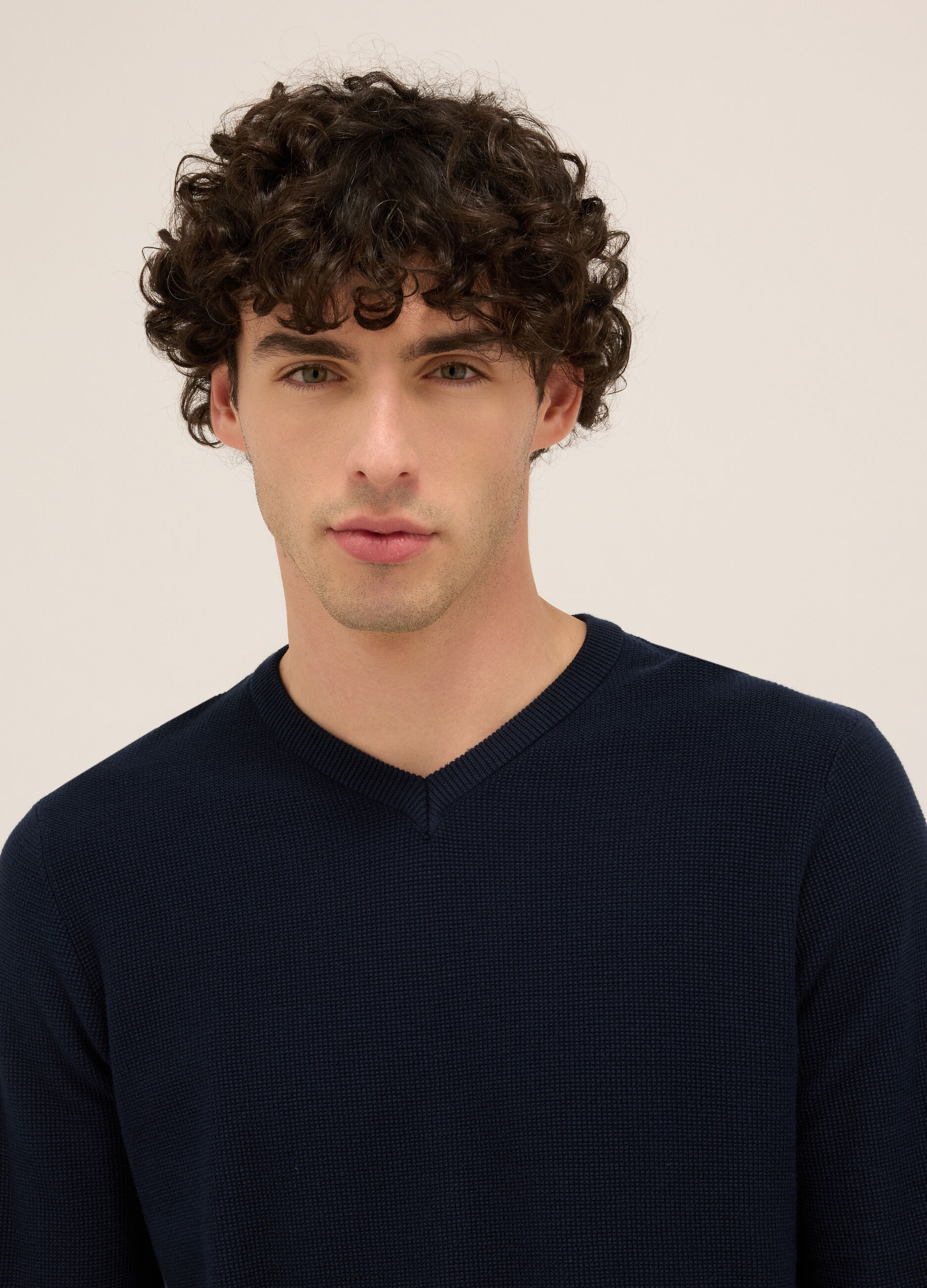 Maglione collo a V in puro cotone uomo_2