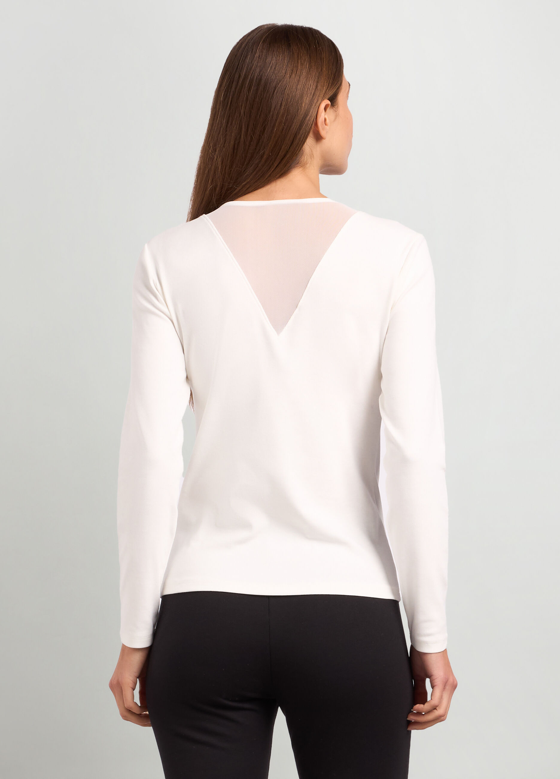 T-shirt on cotone stretch con inserto donna_1