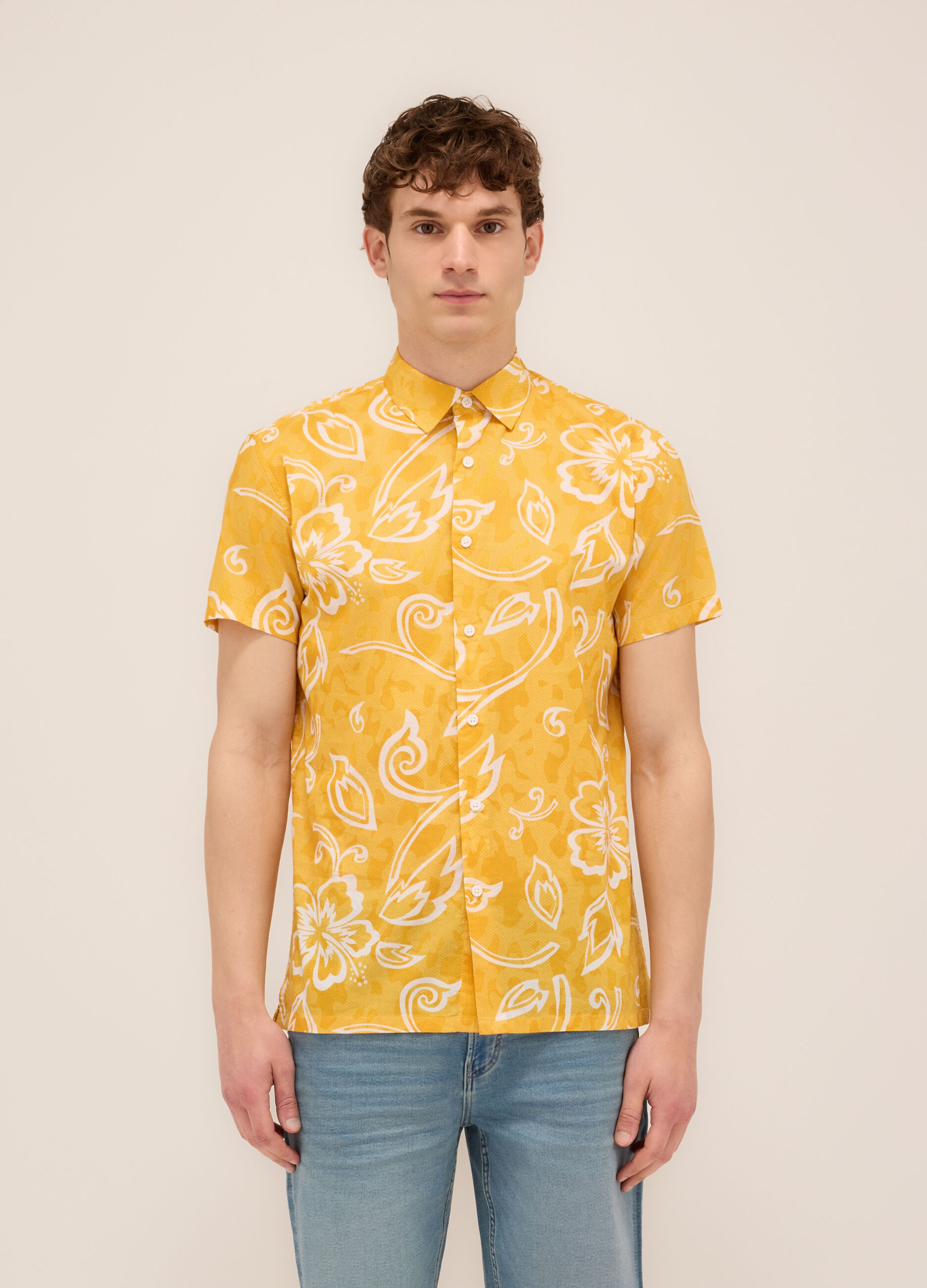 Camicia a maniche corte a fantasia uomo_0