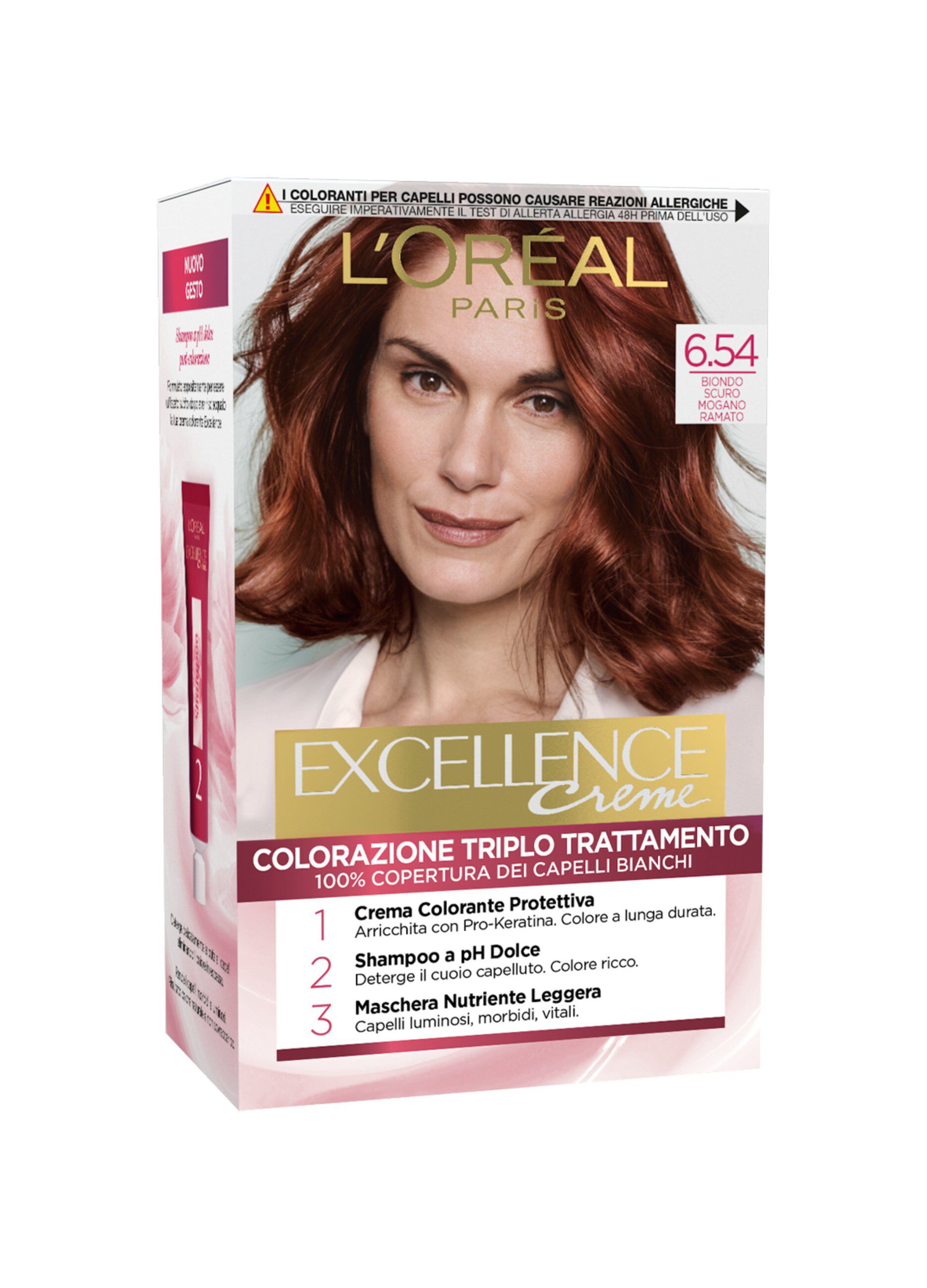 L'Oréal Paris Tinta Capelli Excellence, Copre i capelli bianchi, colore ricco, luminoso e a lunga durata, 6.54 Biondo Scuro Mogano Ramato._0