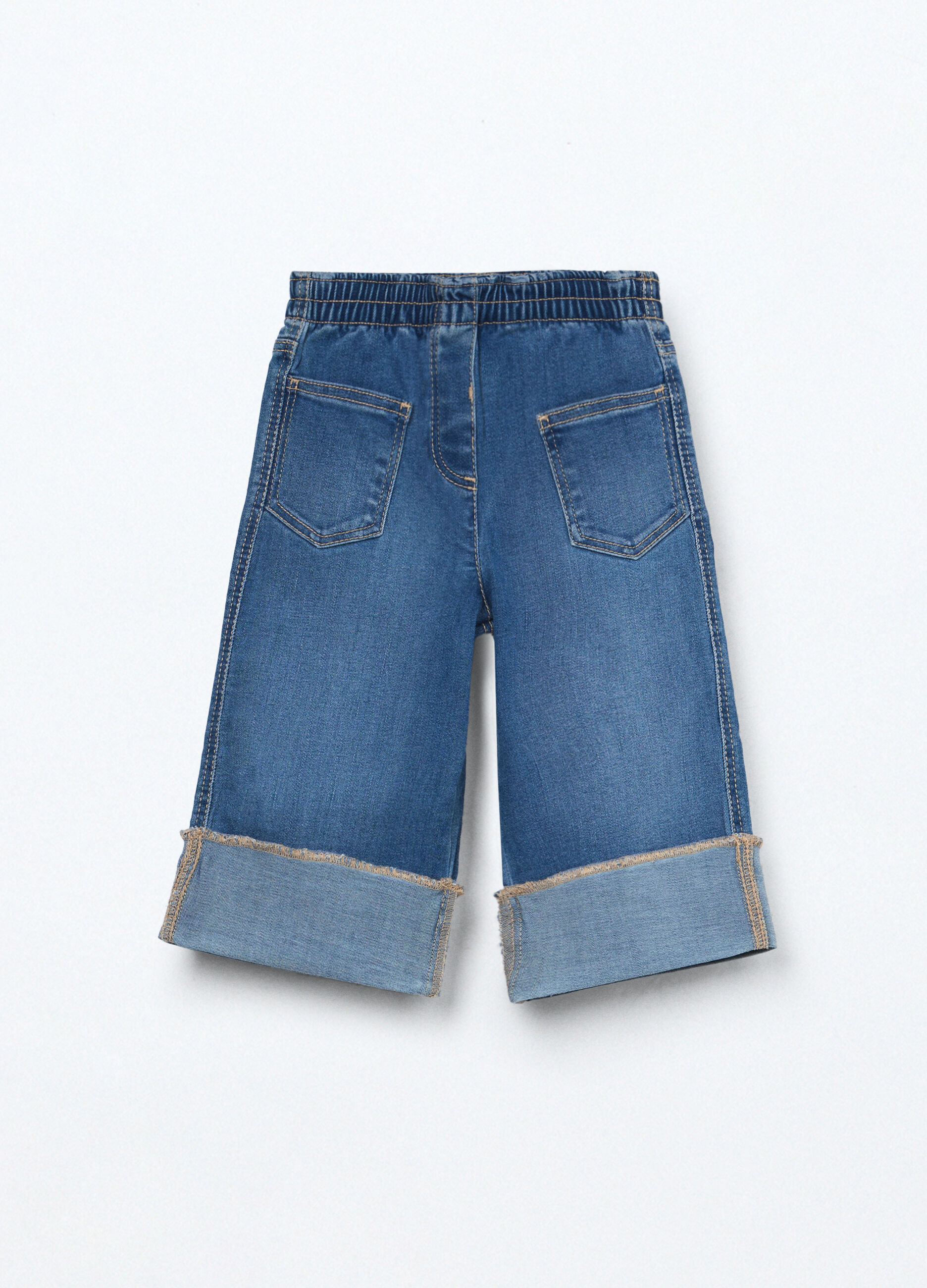 Pantaloni wide leg in denim di misto cotone neonata_0