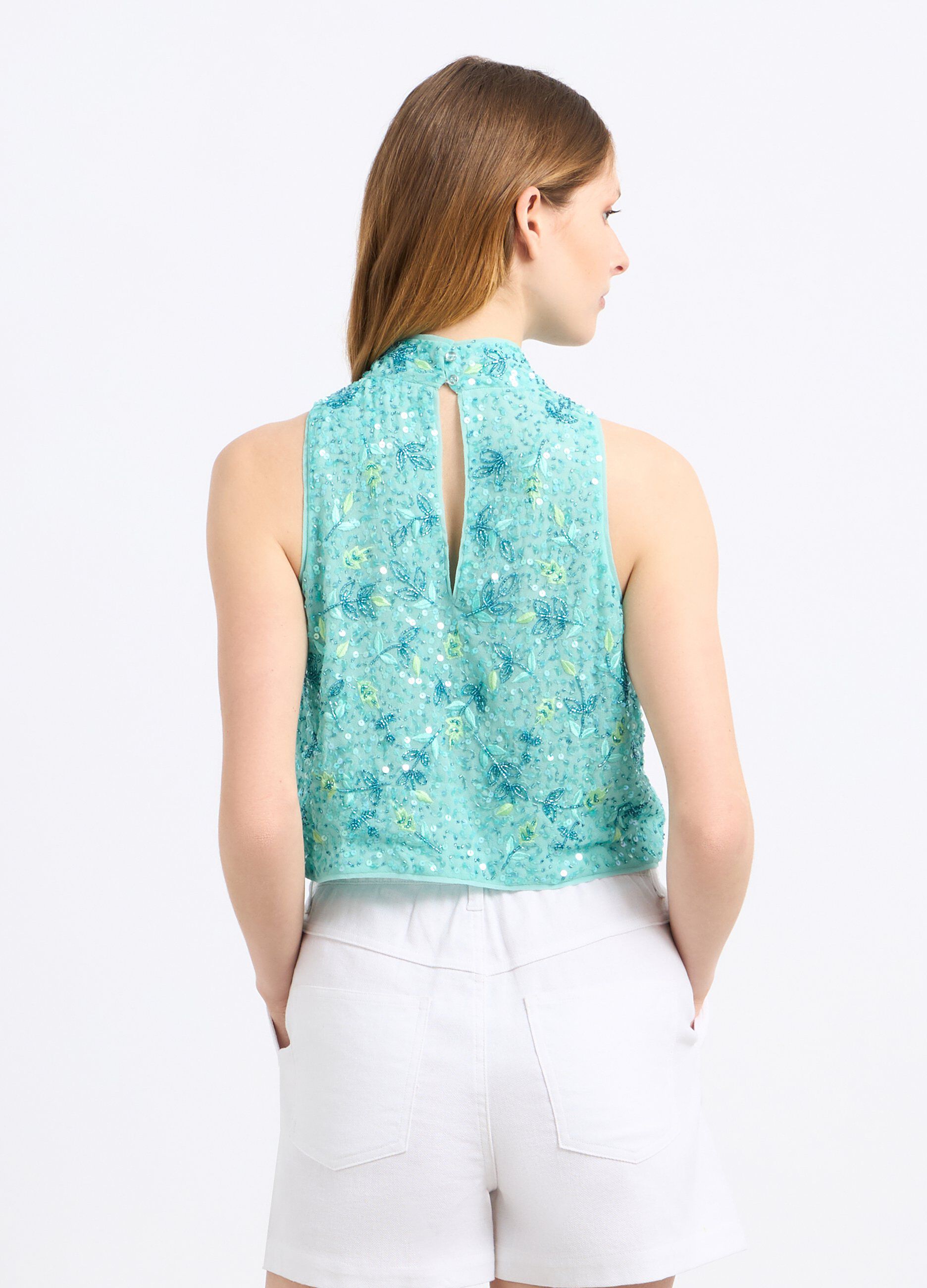 Top smanicato con perline e paillettes donna_1