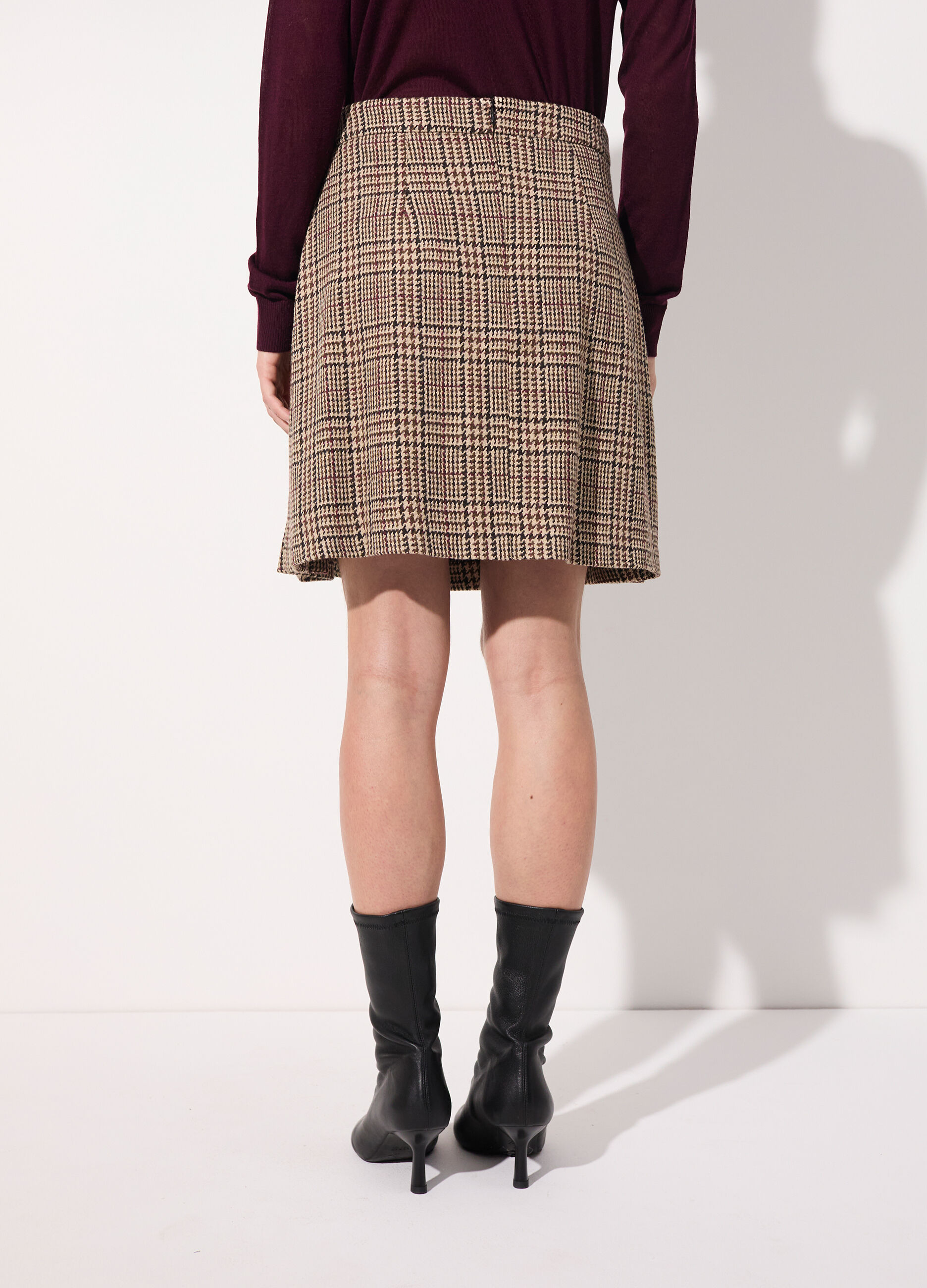 Gonna corta in misto lana a quadri donna_2