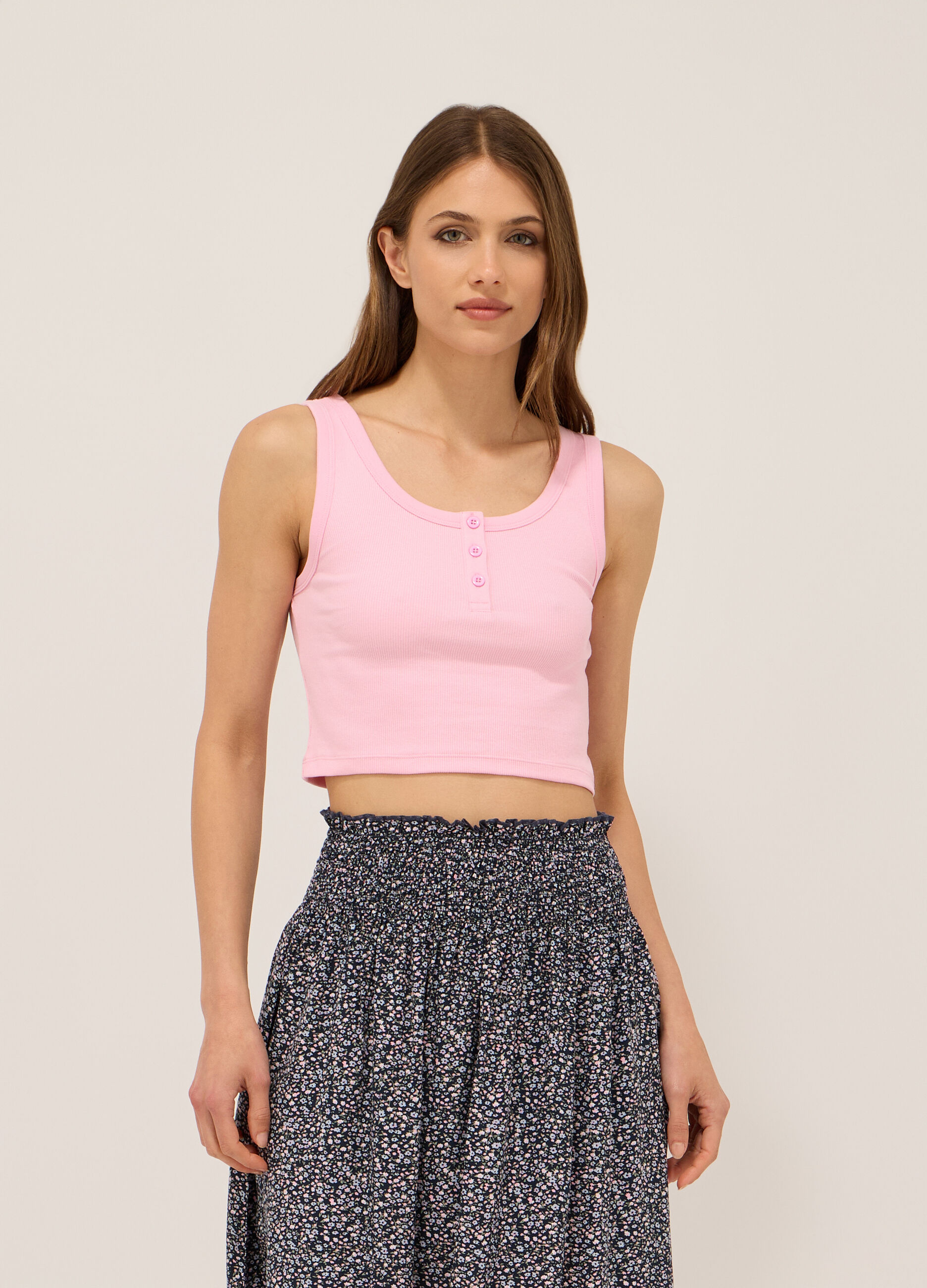 Top in costina di cotone stretch donna_0