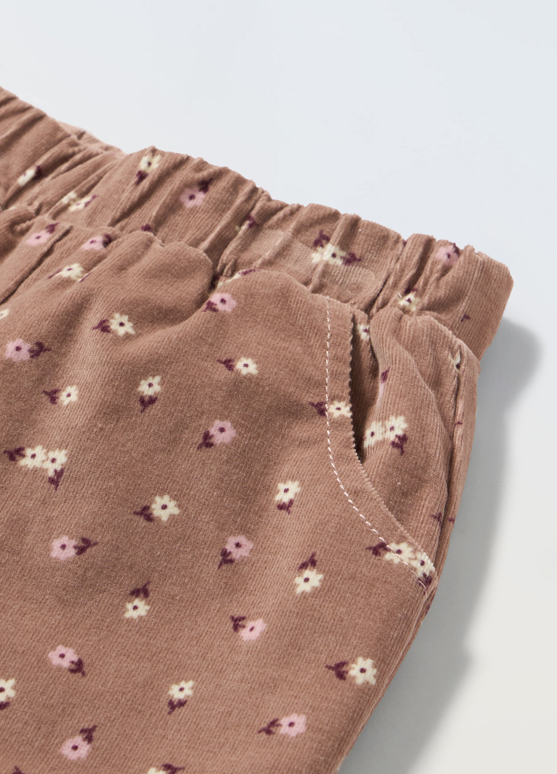 Jogger in costina di velluto a fiori neonata_1