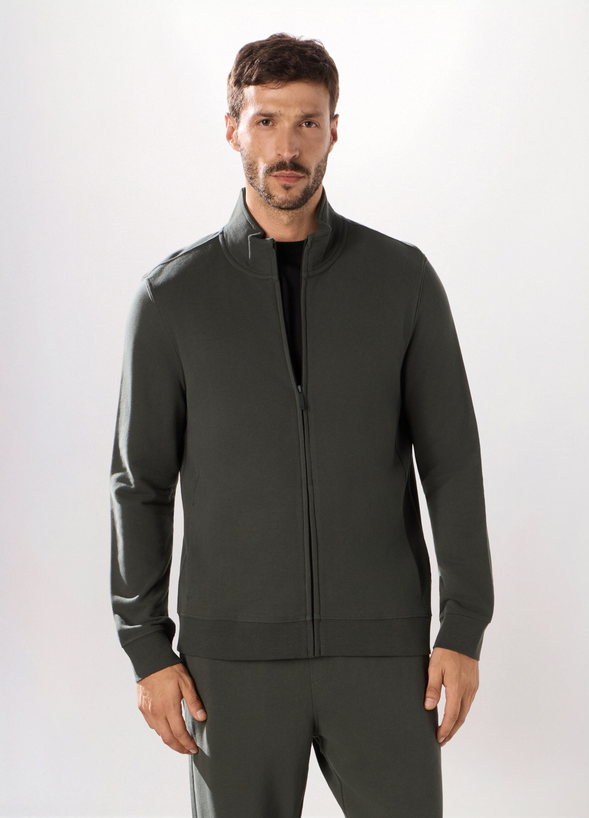 Felpa slim con zip in puro cotone uomo_0