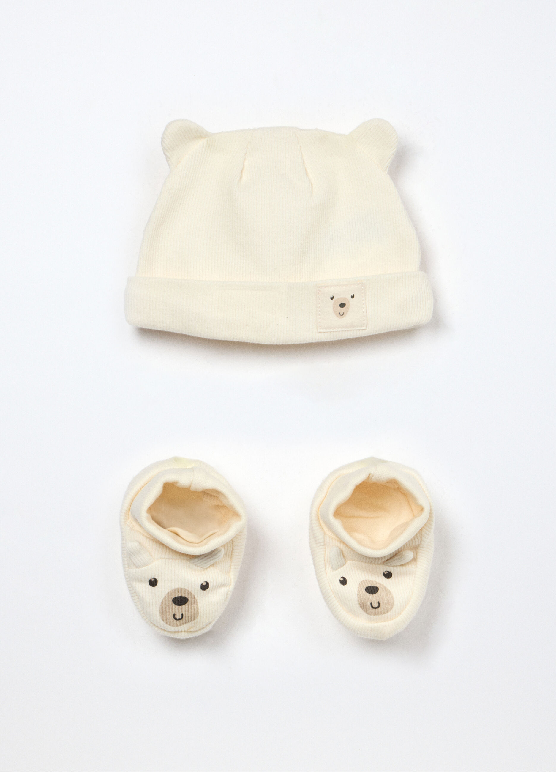 Set berretto + scarpine in costina di puro cotone neonato_0