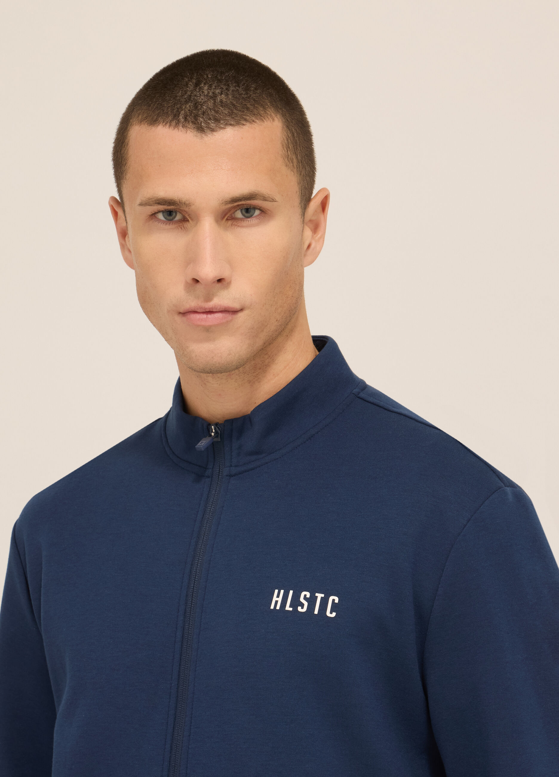 Felpa sportiva con zip in interlock misto cotone uomo_2