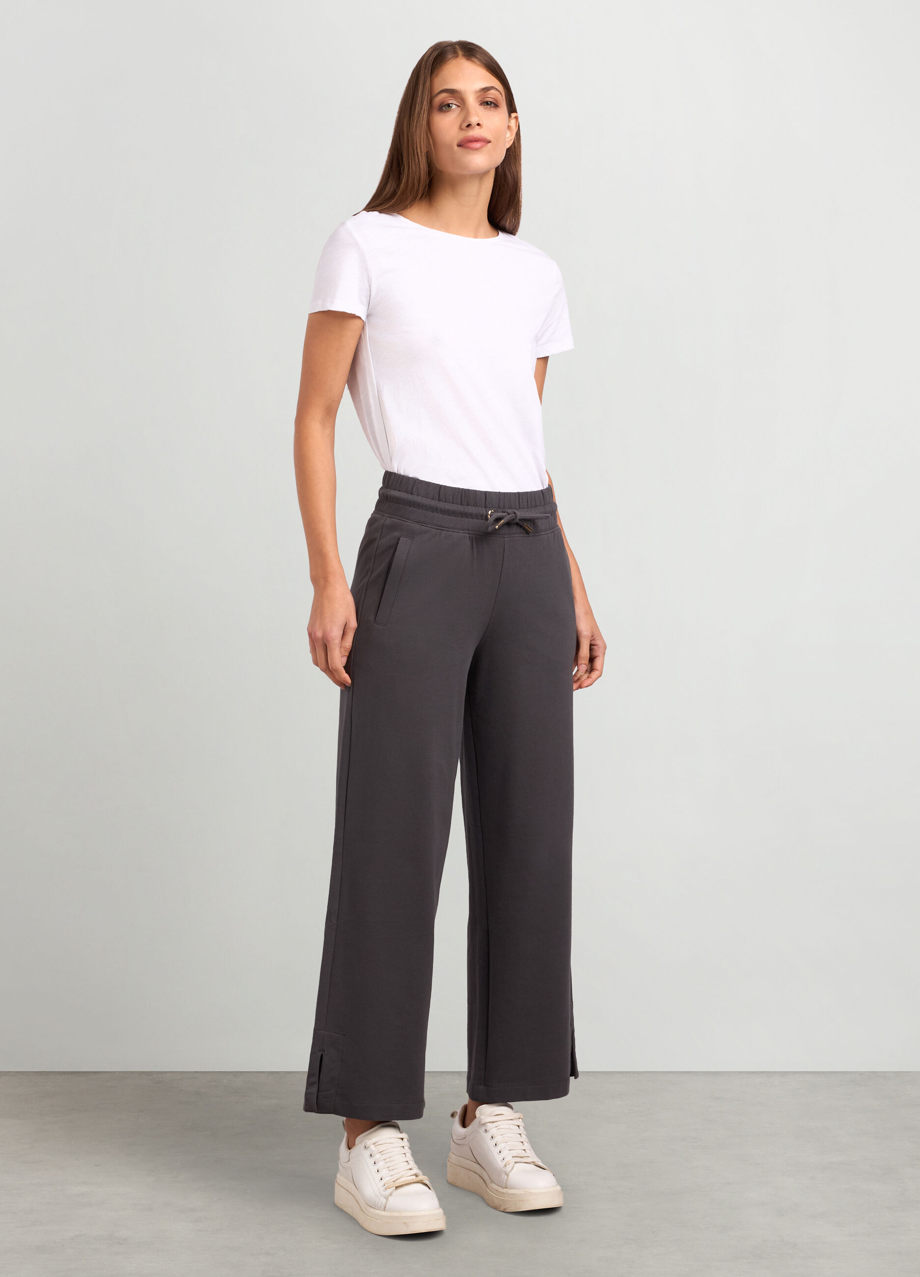 Joggers wide leg in felpa di cotone stretch donna_0