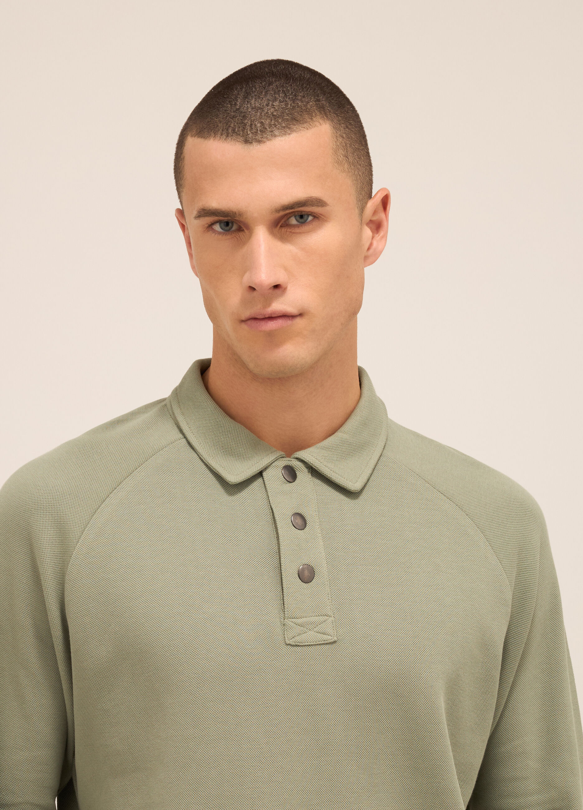 Felpa stile polo a maniche lunghe in puro cotone uomo_2