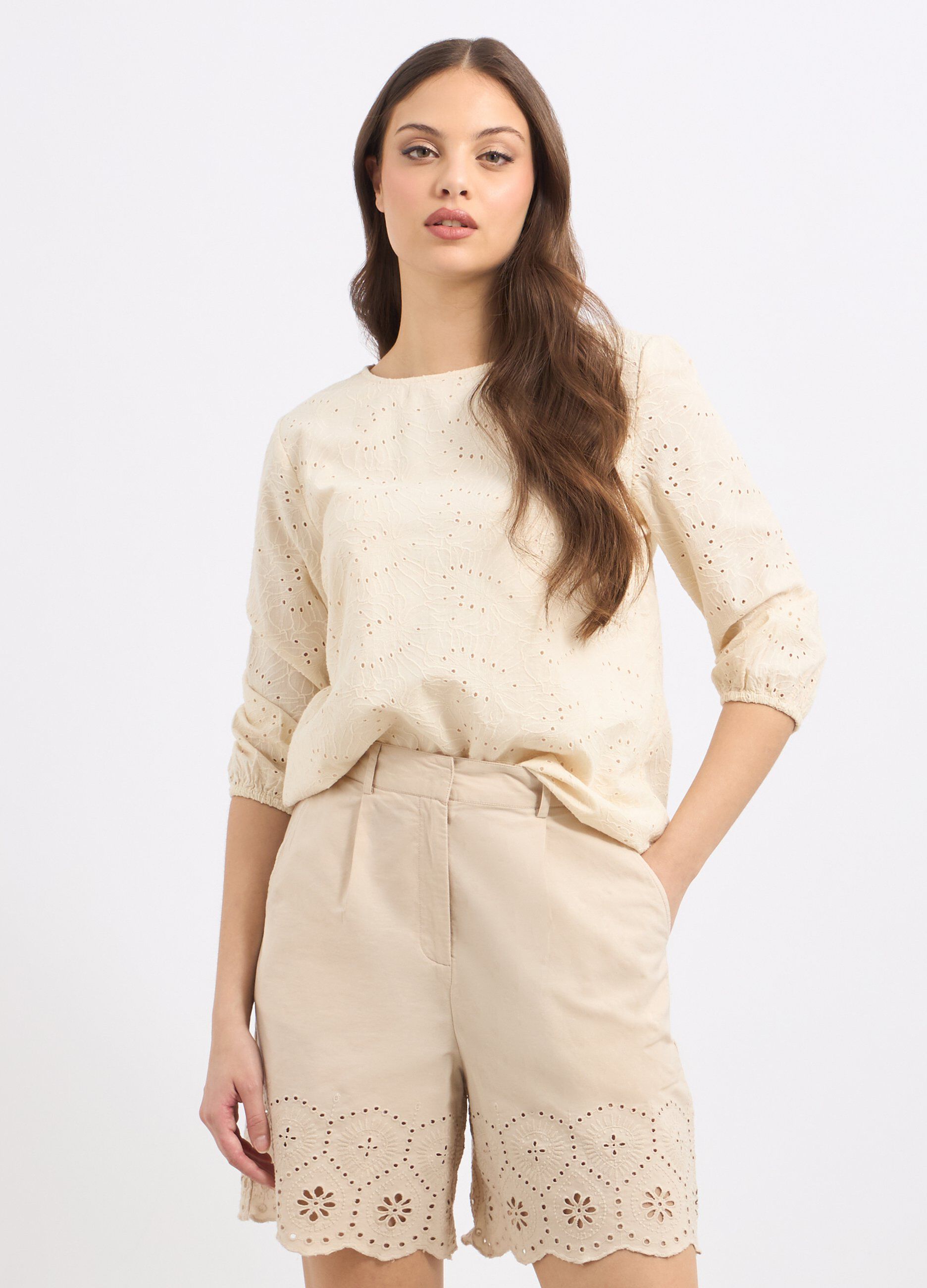 Blusa in puro cotone con ricami donna_0