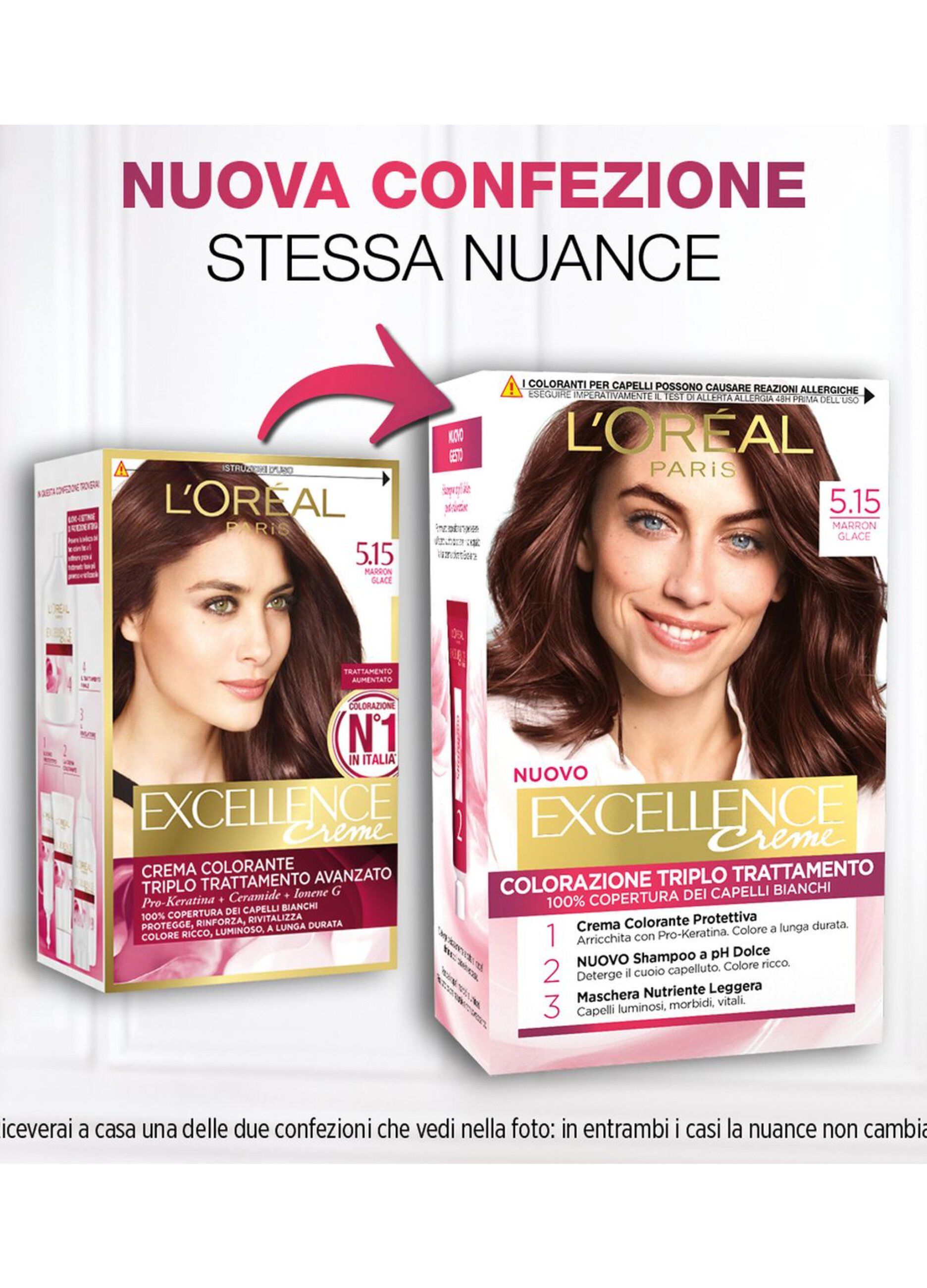L'Oréal Paris Tinta Capelli Excellence, Copre i capelli bianchi, colore ricco, luminoso e a lunga durata, 5.15 Marron Glace._2